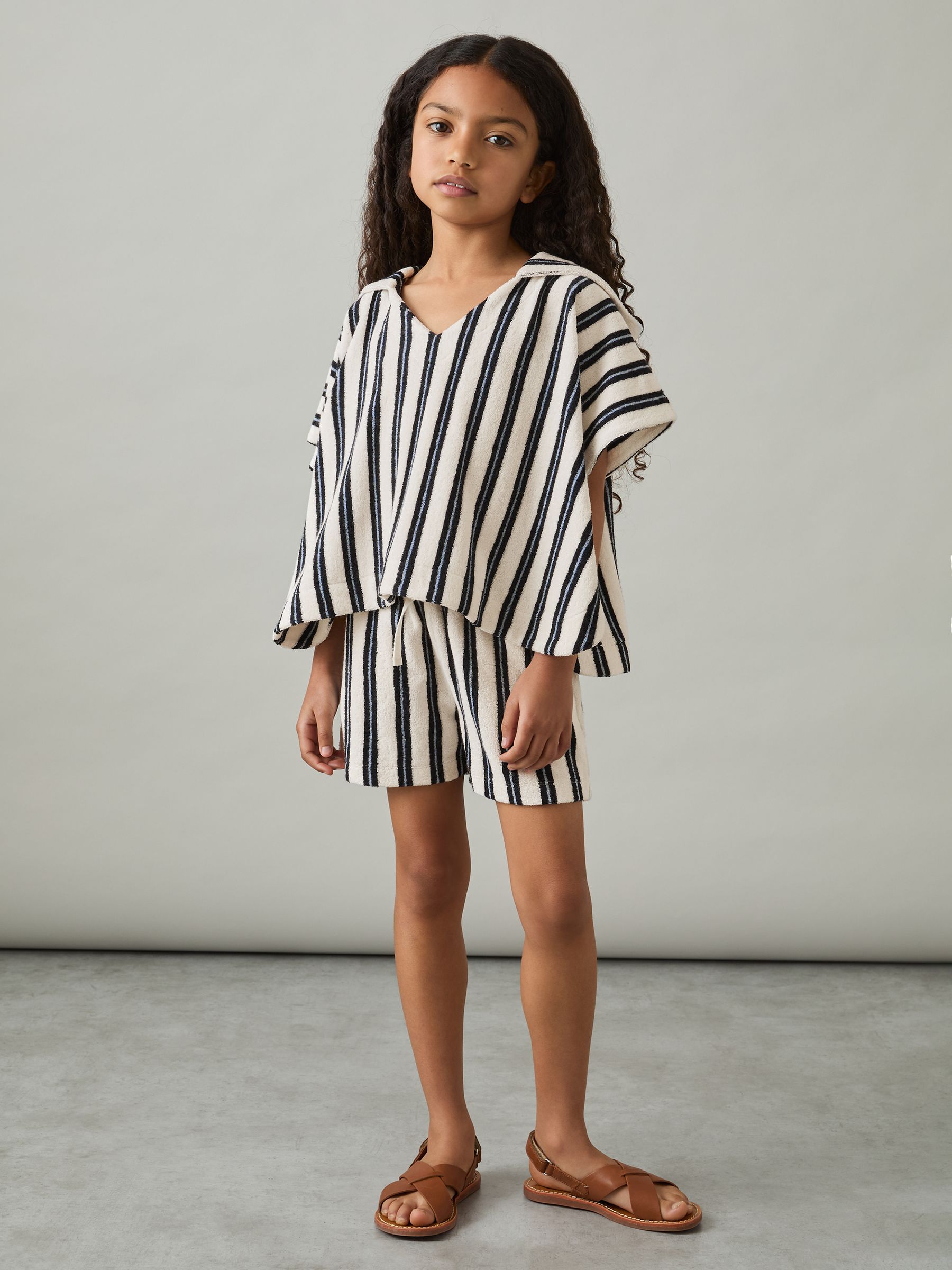 13-14 yrs Hoodie and Shorts Stripe Towelling Set in Blue - Image 4 of 6