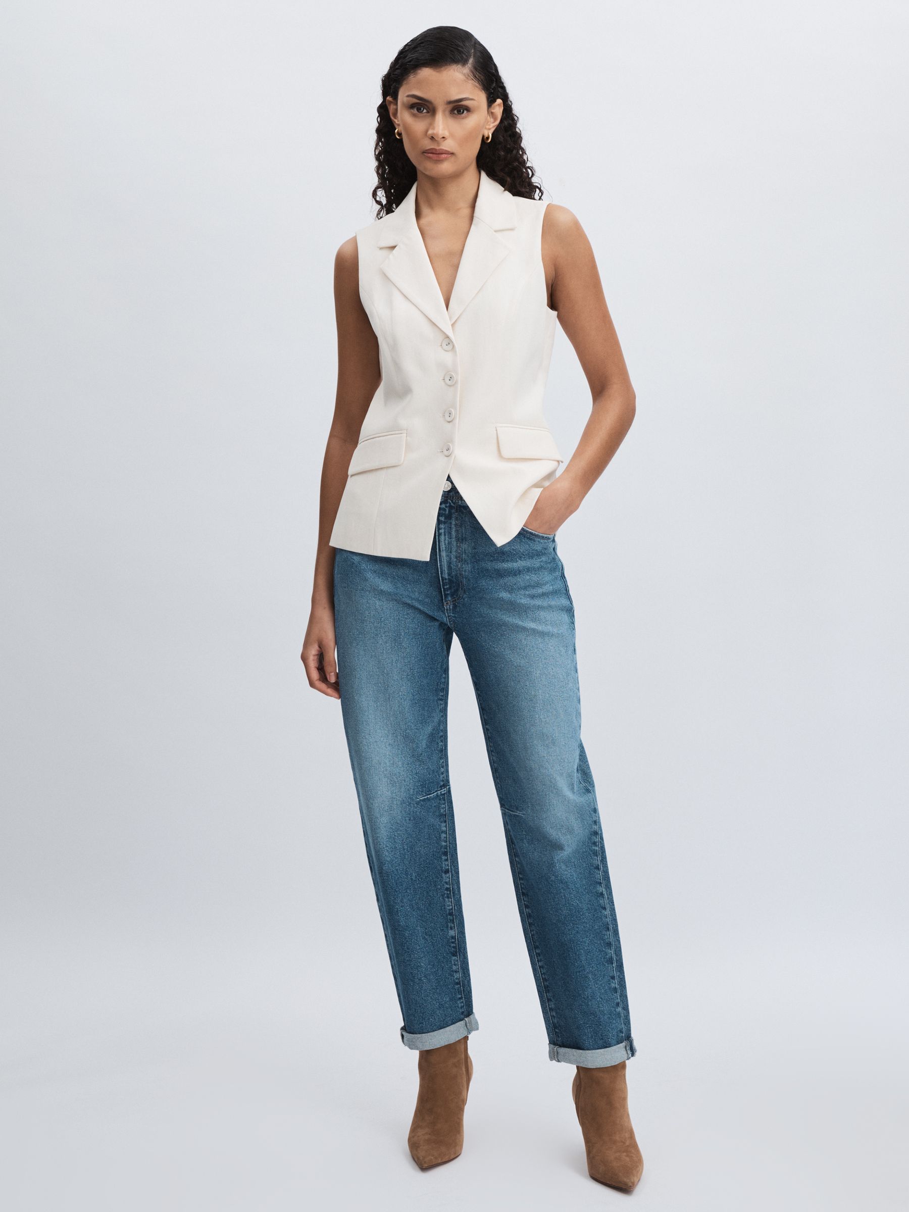 Paige Lyocell Cotton Tailored Waistcoat in Ivory - Image 3 of 6