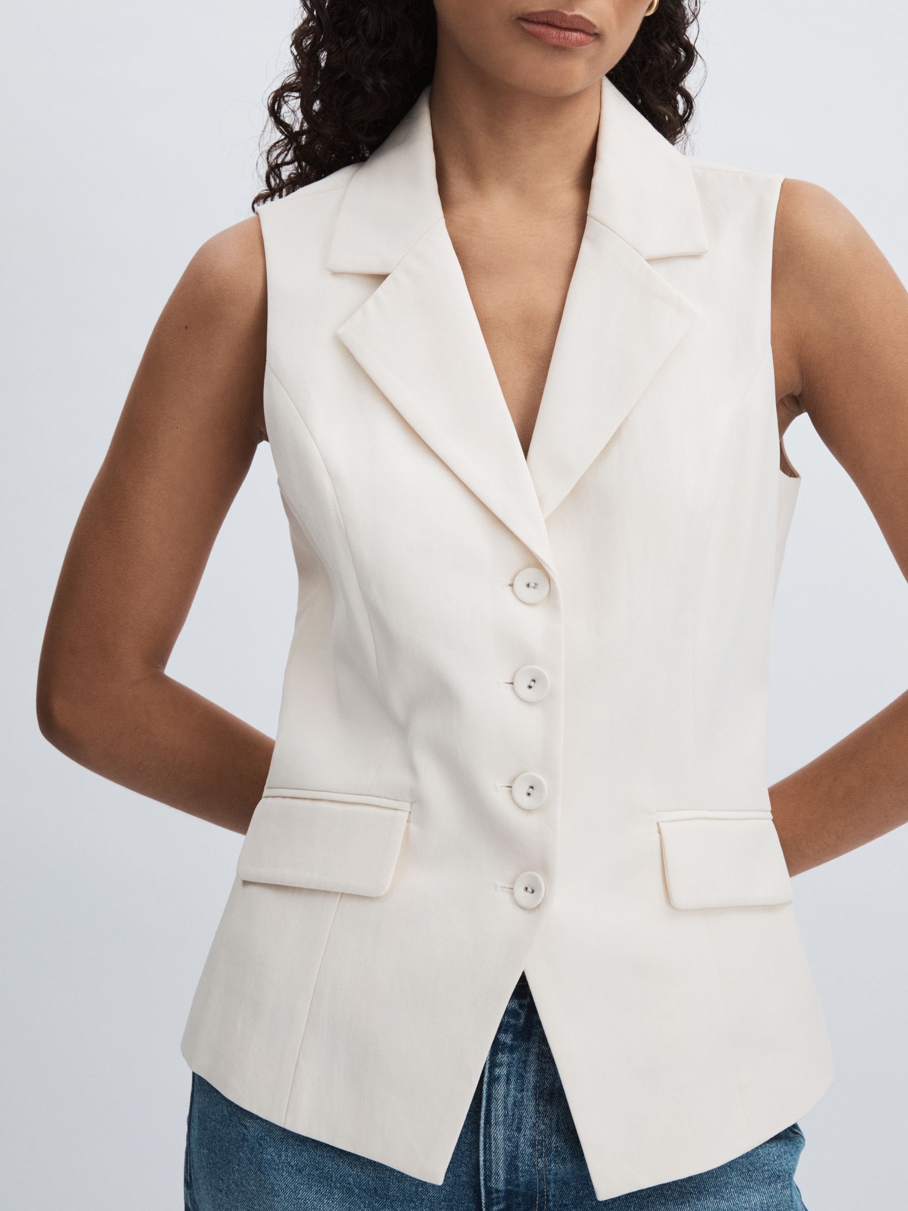 Lyocell Cotton Tailored Waistcoat in Ivory - image 4