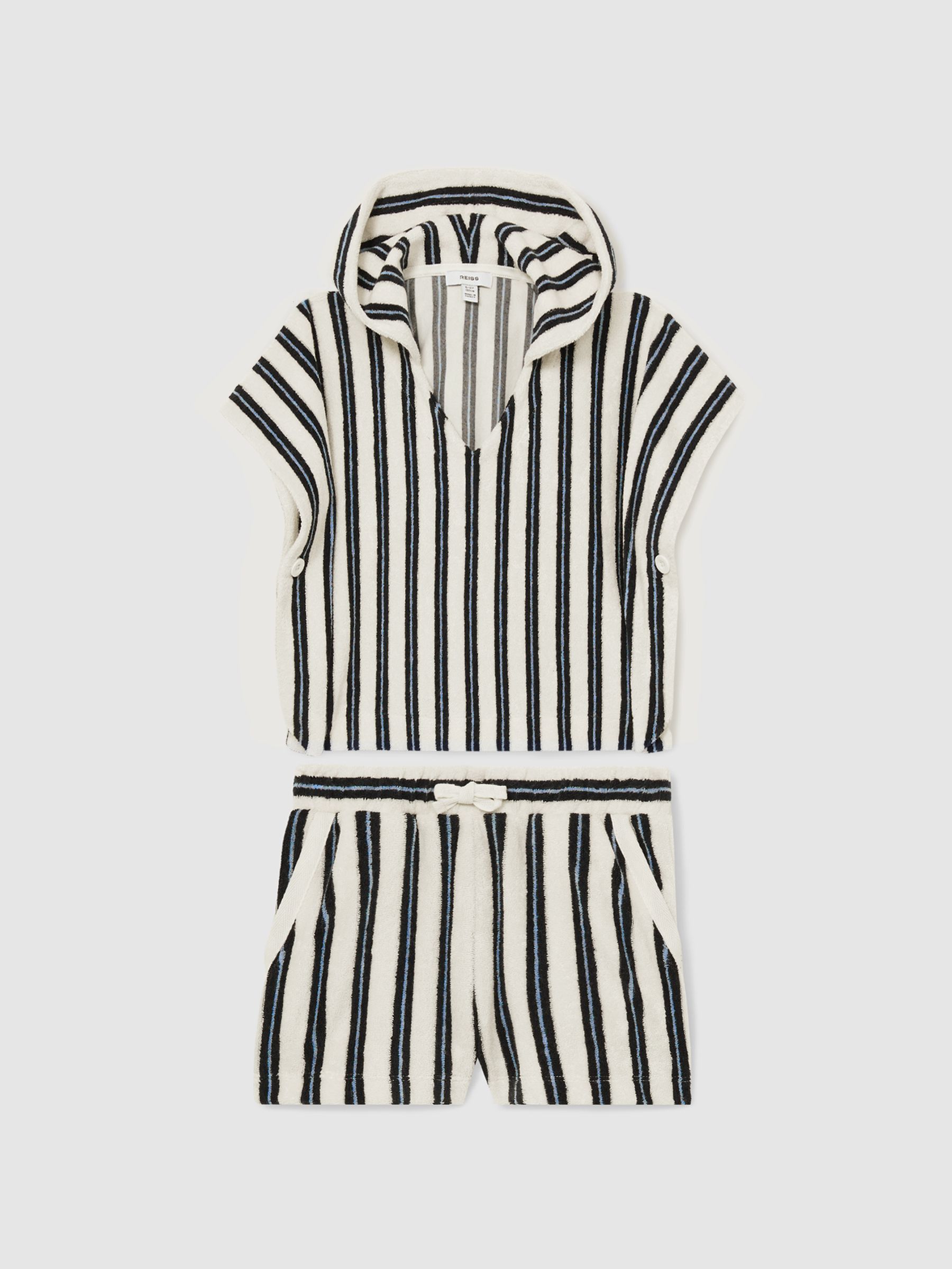4-9 yrs Hoodie and Shorts Stripe Towelling Set in Blue - Image 2 of 6