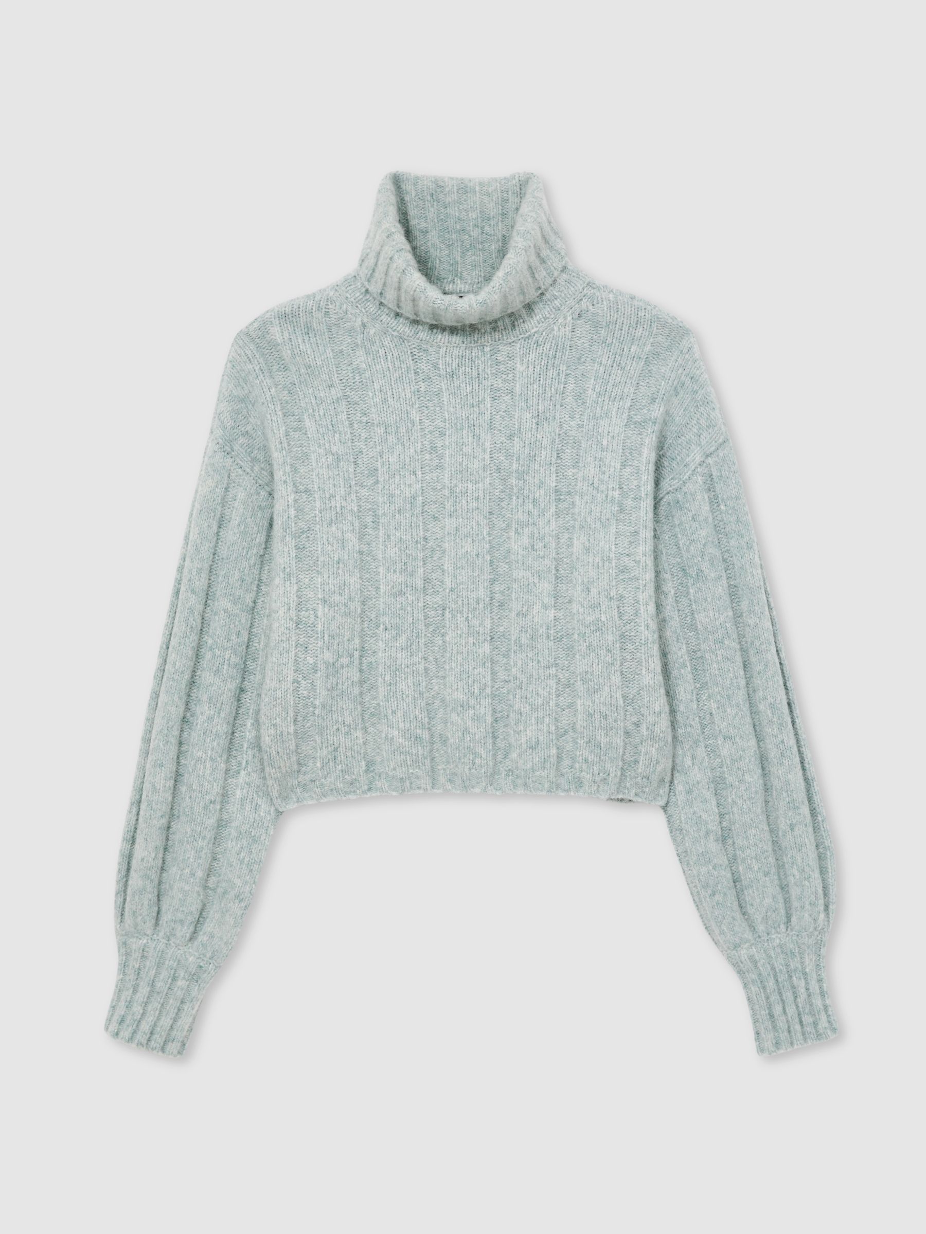 Paige Wool Blend Ribbed Roll Neck Jumper in Ocean - Image 2 of 6