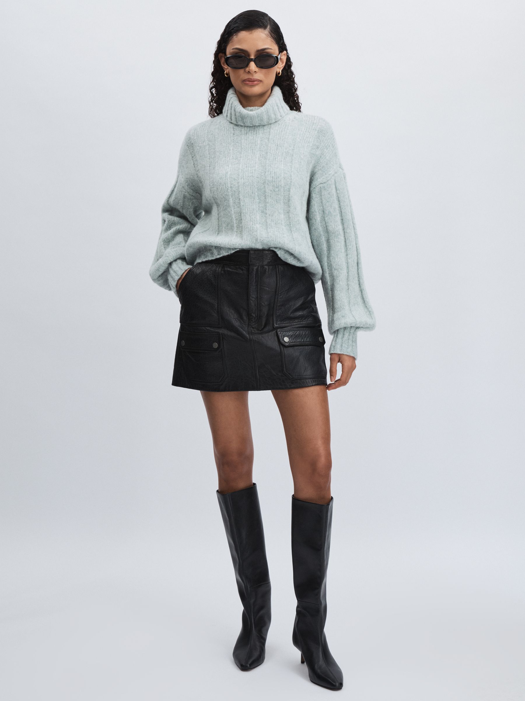 Paige Wool Blend Ribbed Roll Neck Jumper in Ocean - Image 3 of 6