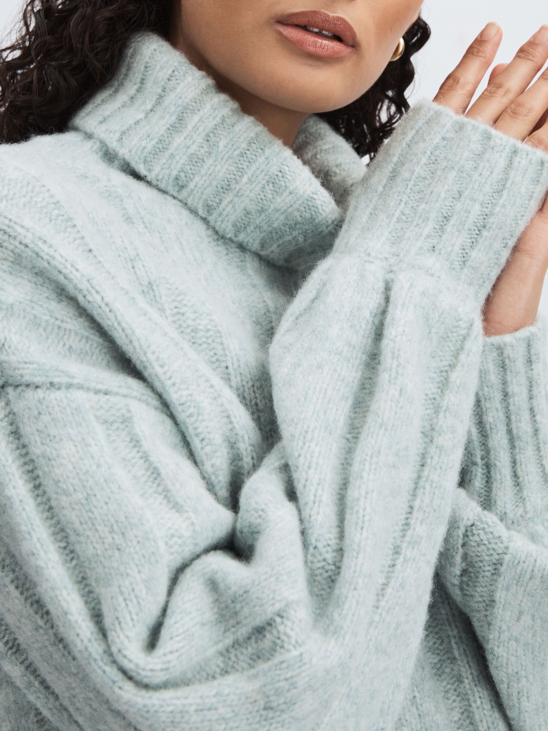 Paige Wool Blend Ribbed Roll Neck Jumper in Ocean - Image 4 of 6