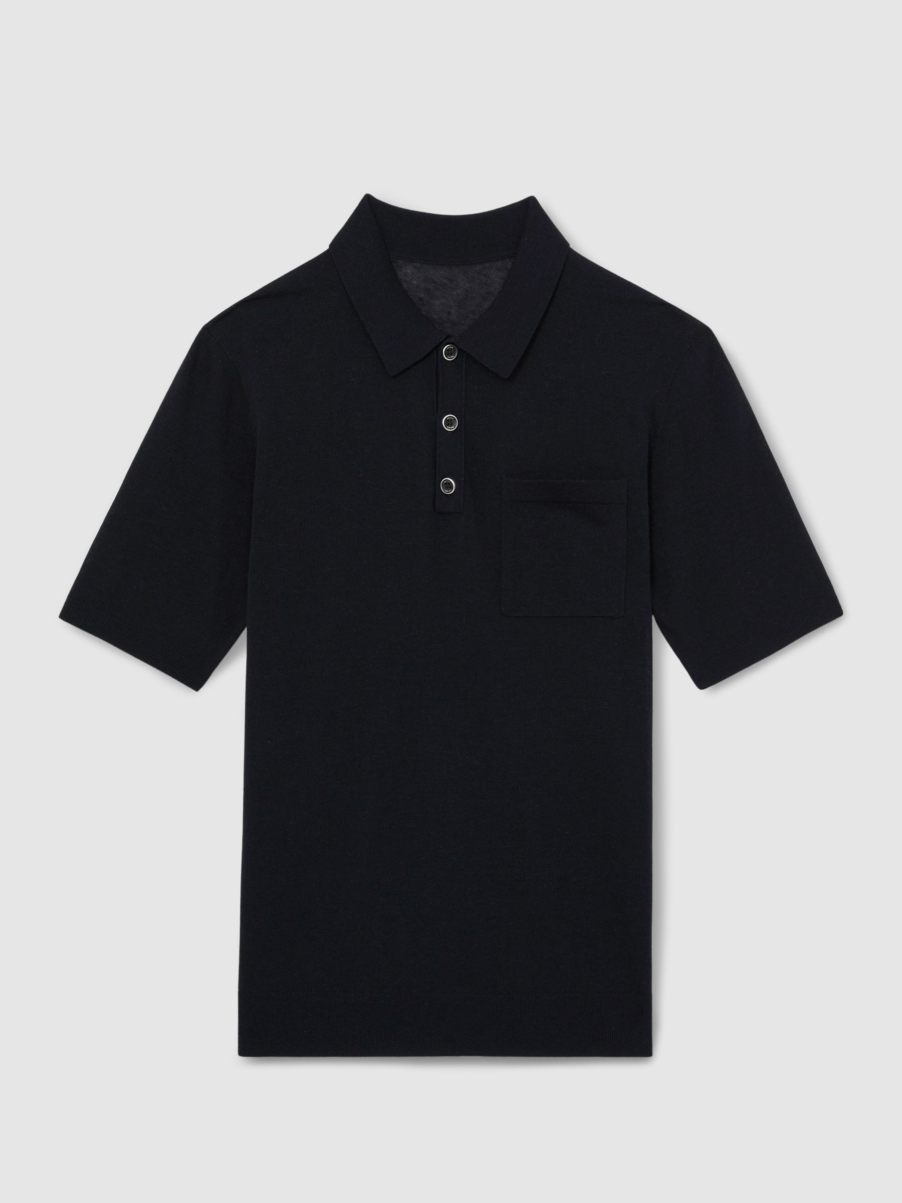 Patch Pocket Knit Polo Shirt in Navy - Image 2 of 6