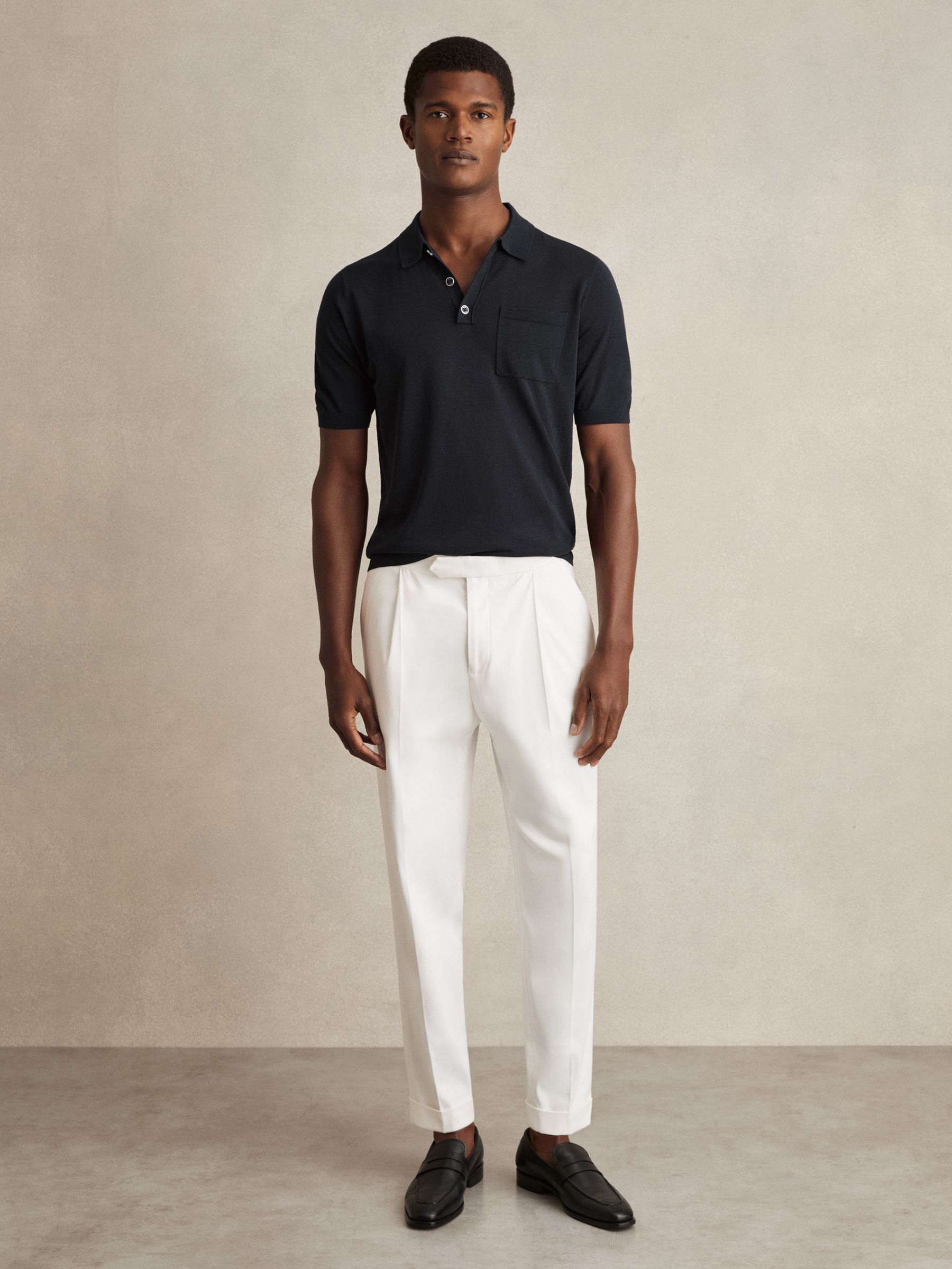 Patch Pocket Knit Polo Shirt in Navy - Image 3 of 6