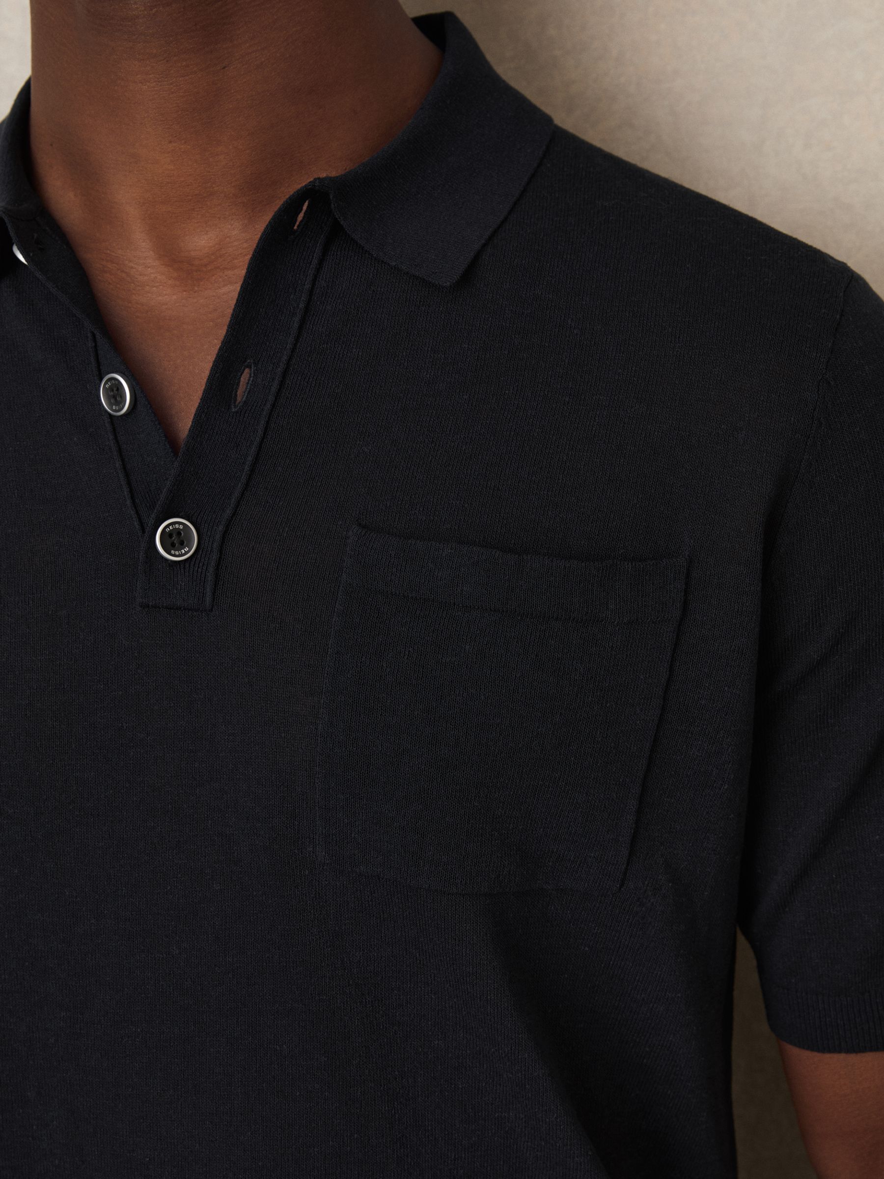 Patch Pocket Knit Polo Shirt in Navy - Image 4 of 6