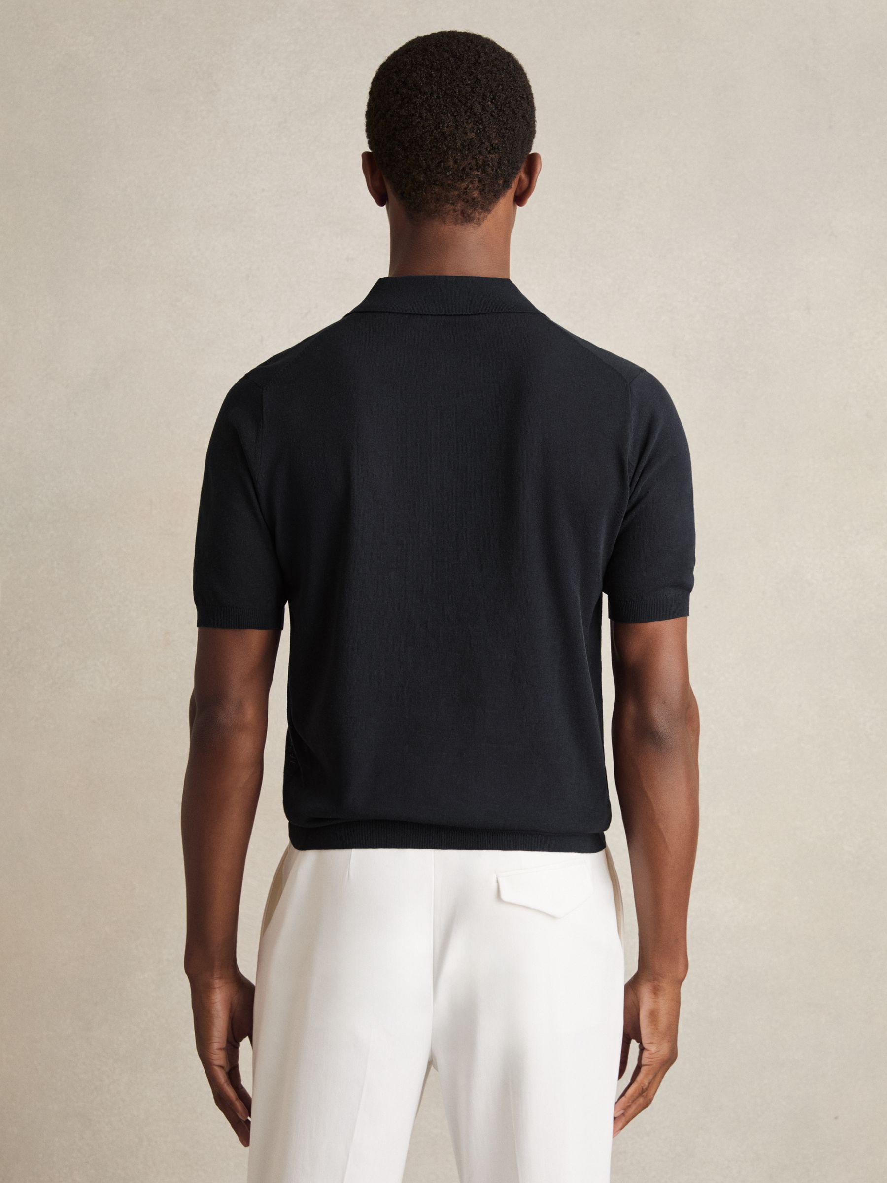 Patch Pocket Knit Polo Shirt in Navy - Image 5 of 6