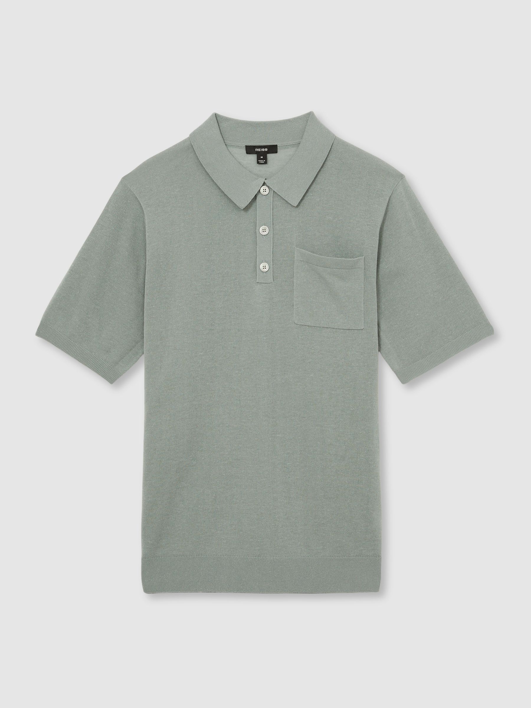 Patch Pocket Knit Polo Shirt in Sage - Image 2 of 5