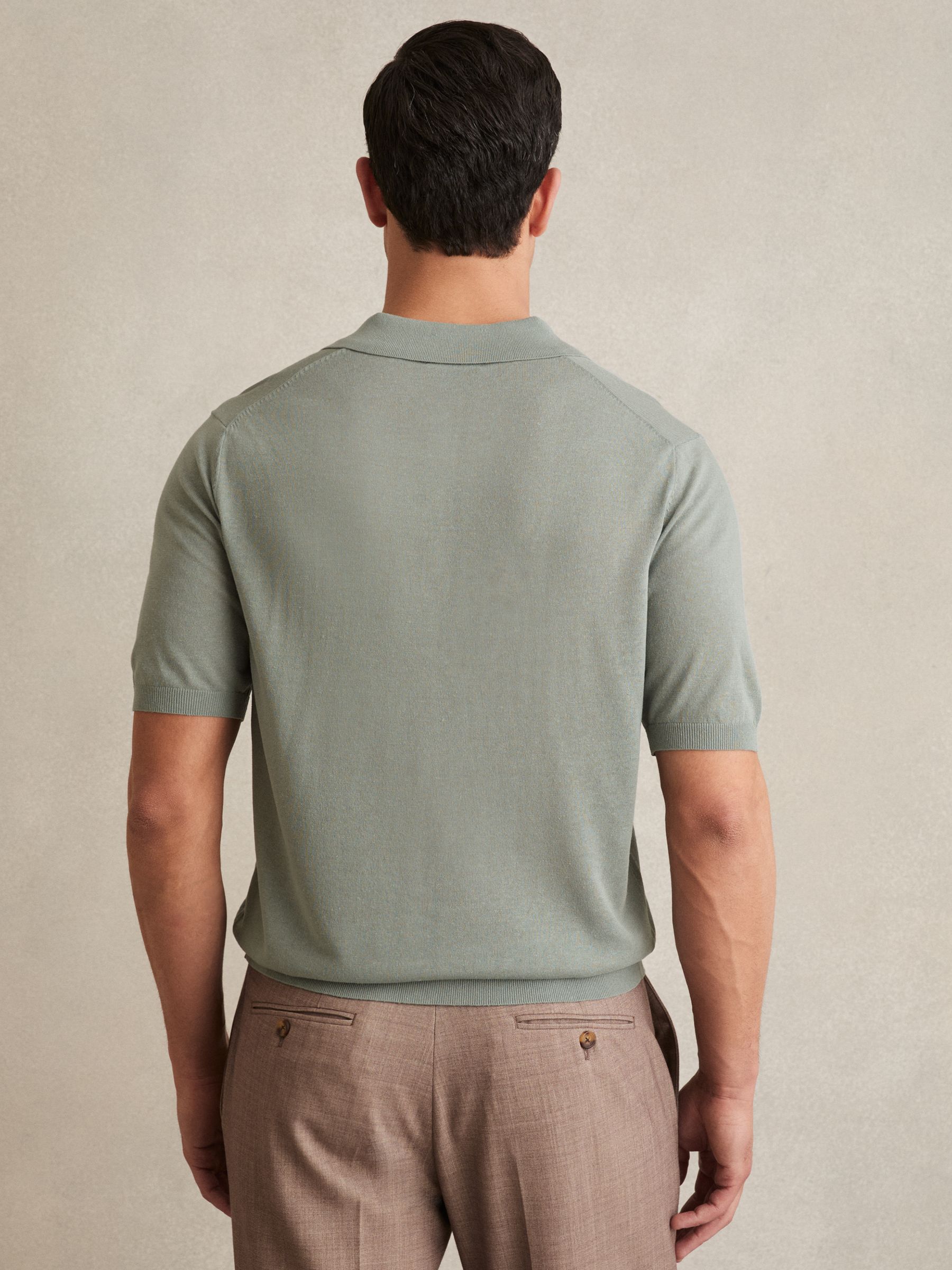 Patch Pocket Knit Polo Shirt in Sage - Image 4 of 5