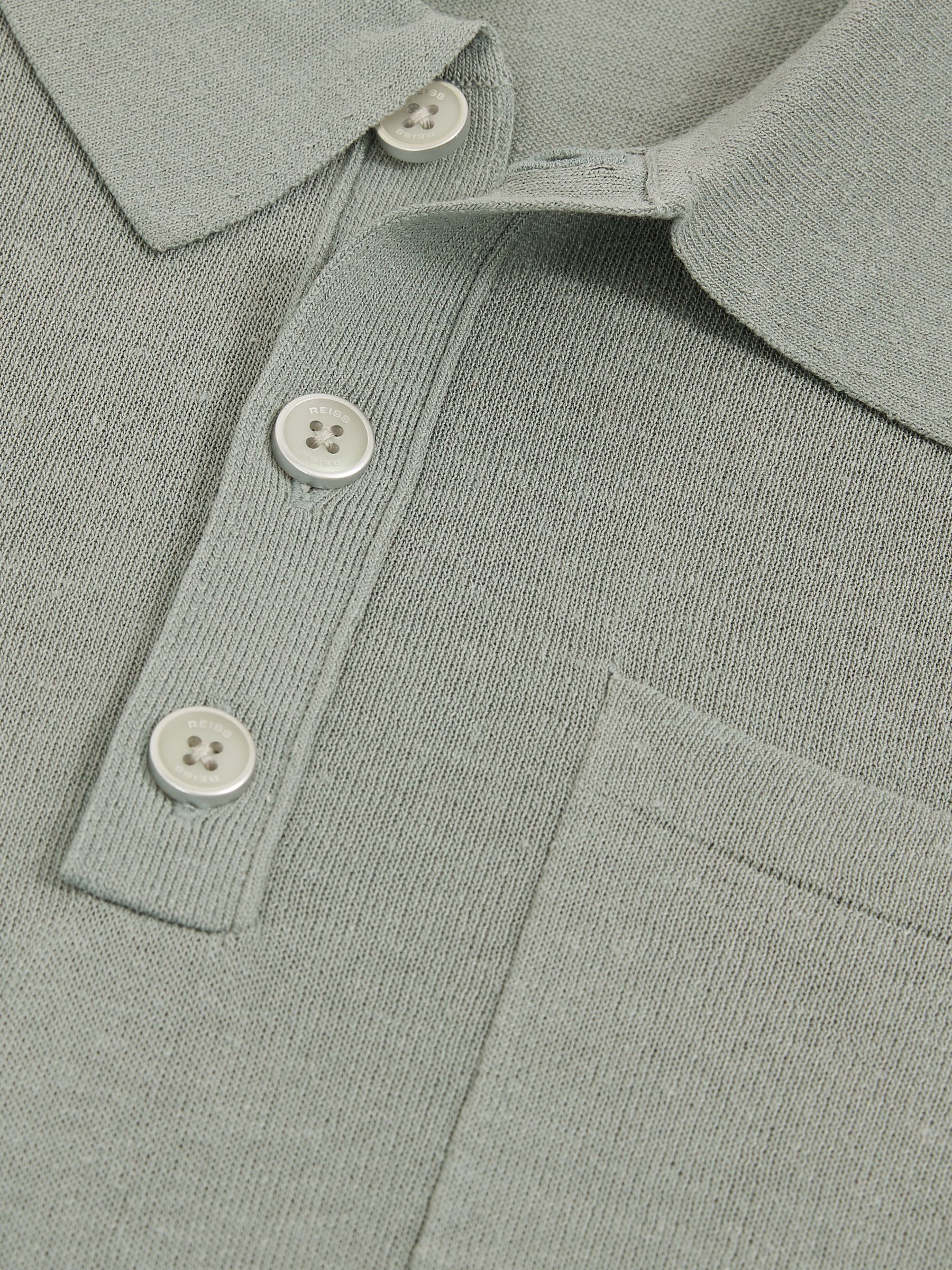 Patch Pocket Knit Polo Shirt in Sage - Image 5 of 5