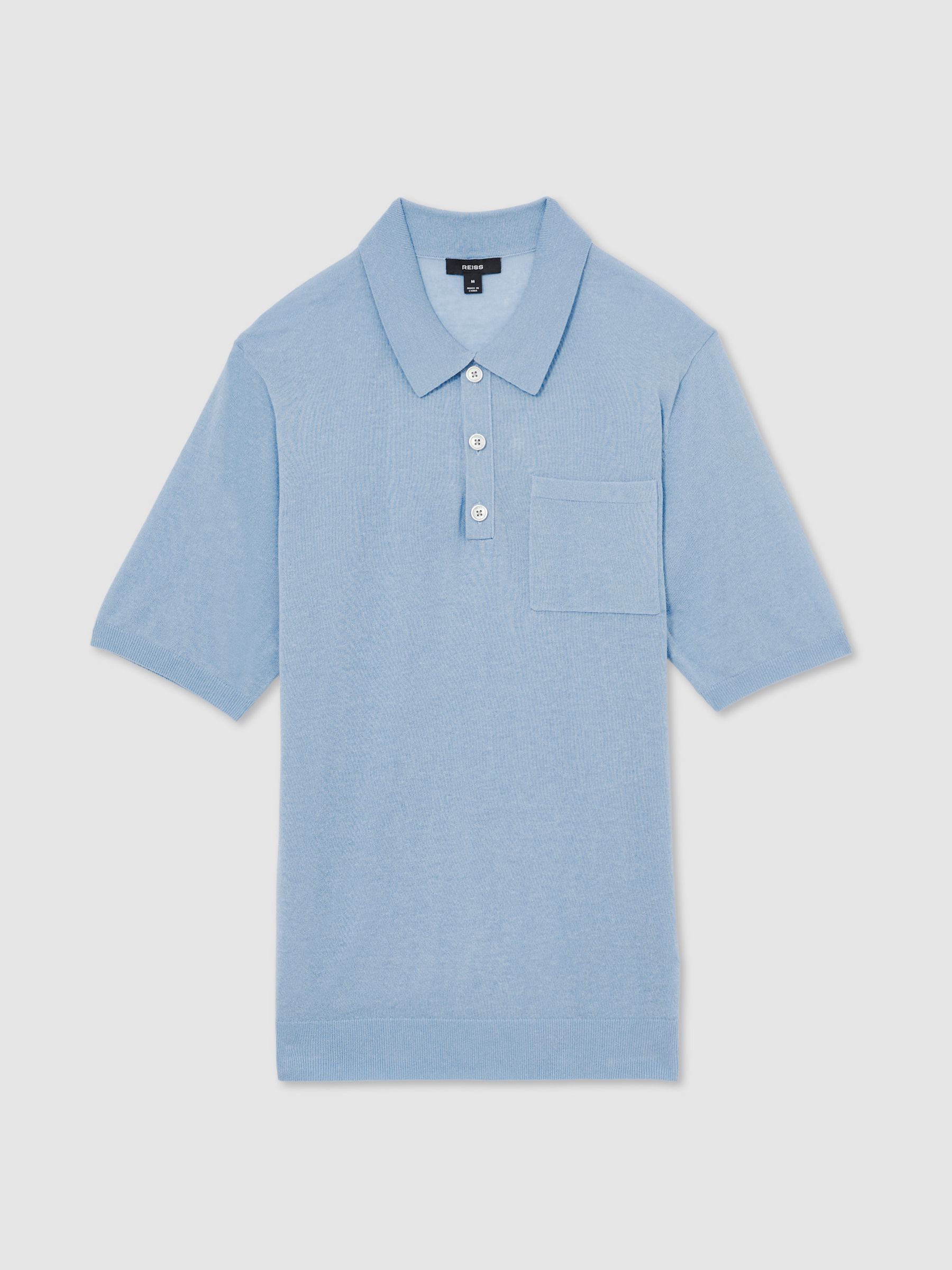 Patch Pocket Knit Polo Shirt in Mid Blue - Image 2 of 7