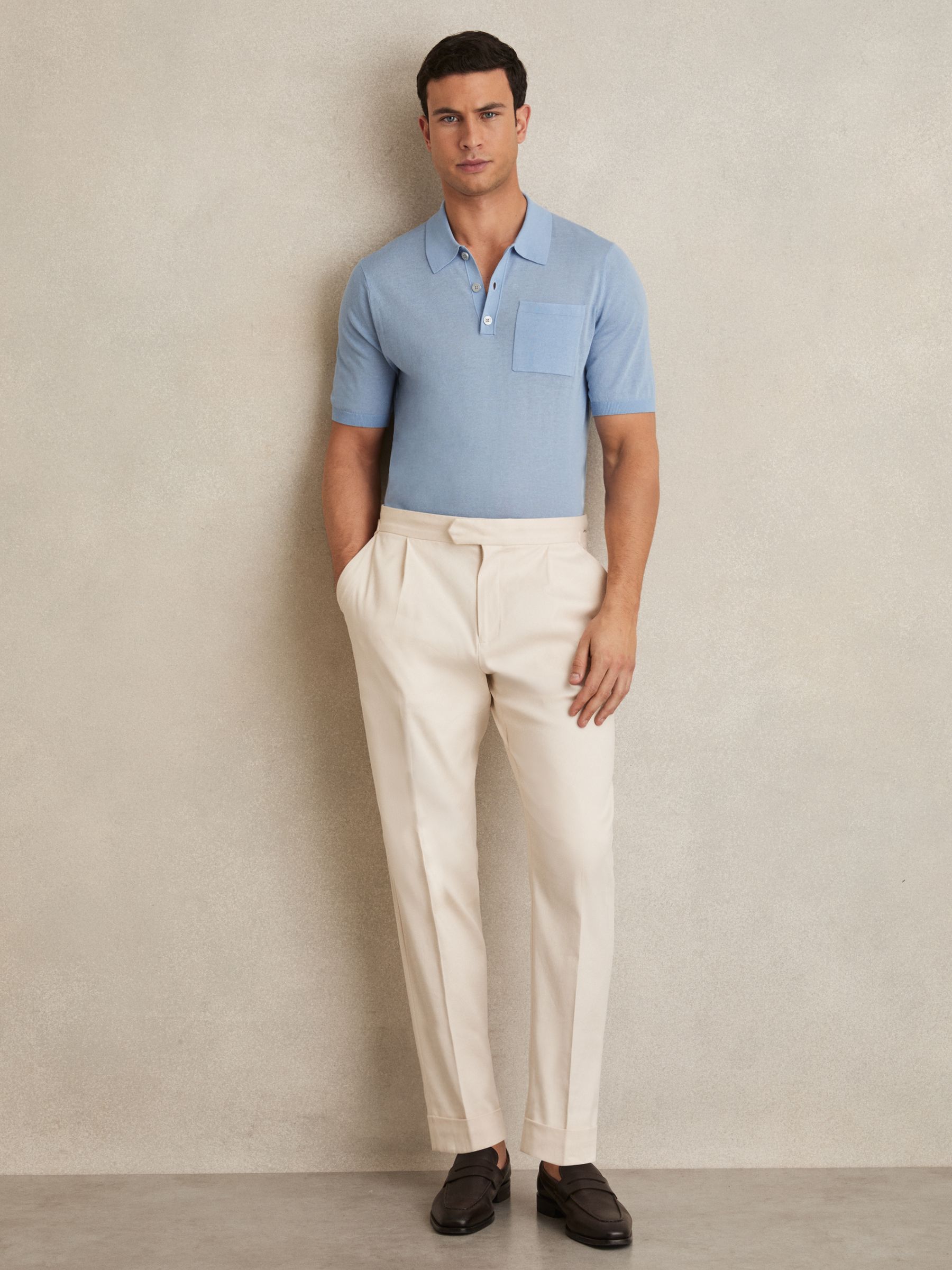 Patch Pocket Knit Polo Shirt in Mid Blue - Image 3 of 7