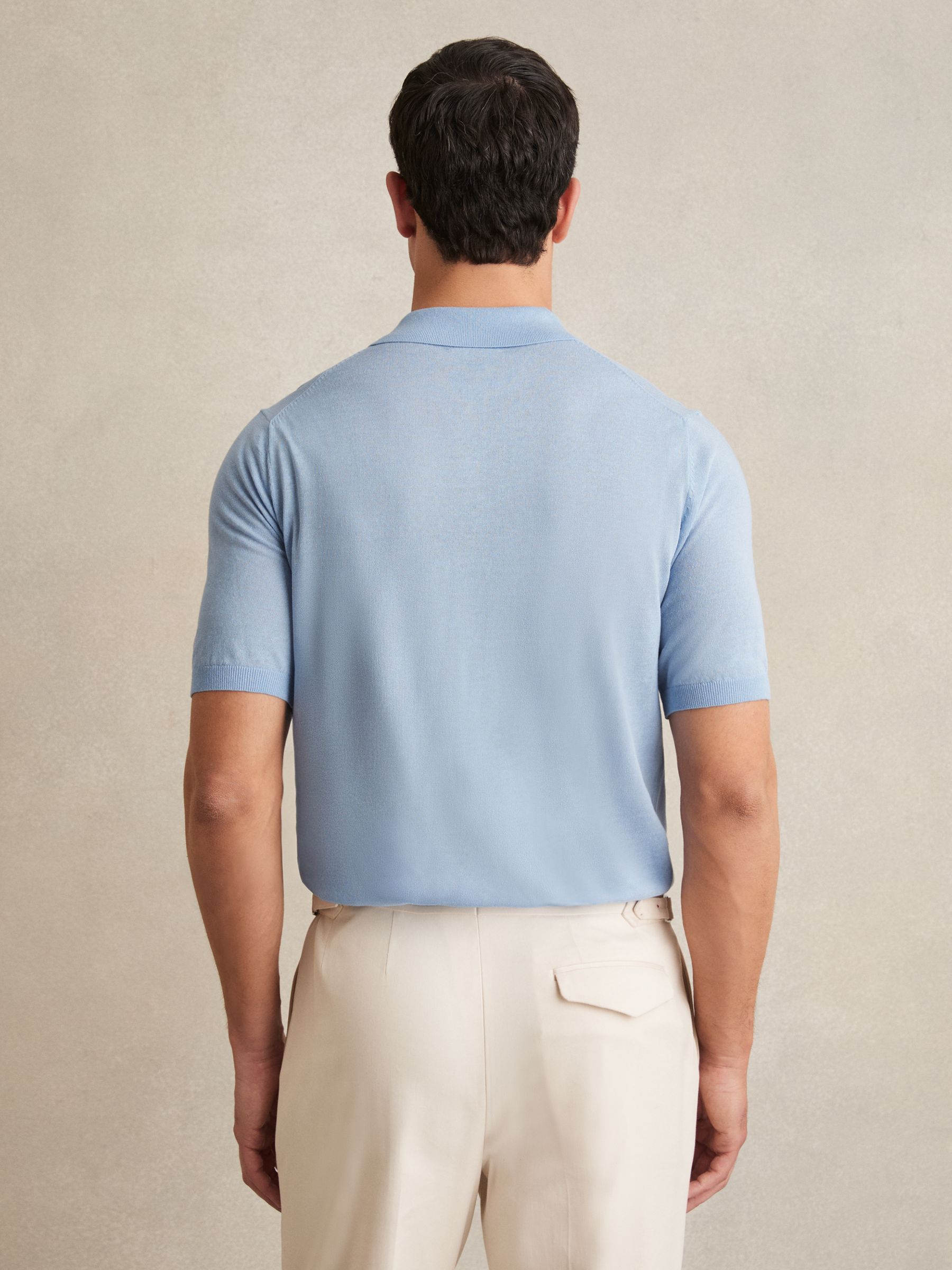 Patch Pocket Knit Polo Shirt in Mid Blue - Image 5 of 7