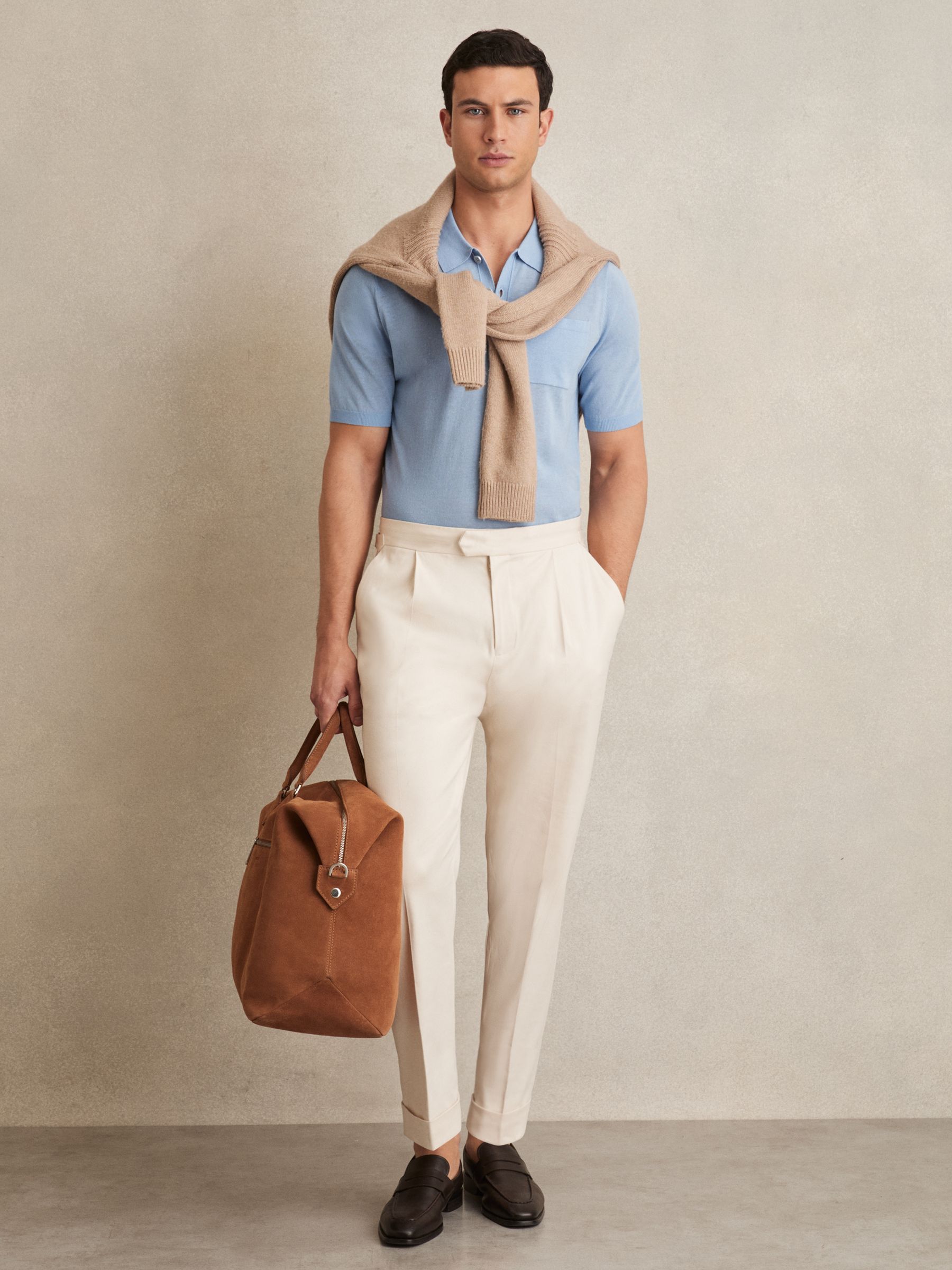 Patch Pocket Knit Polo Shirt in Mid Blue - Image 6 of 7