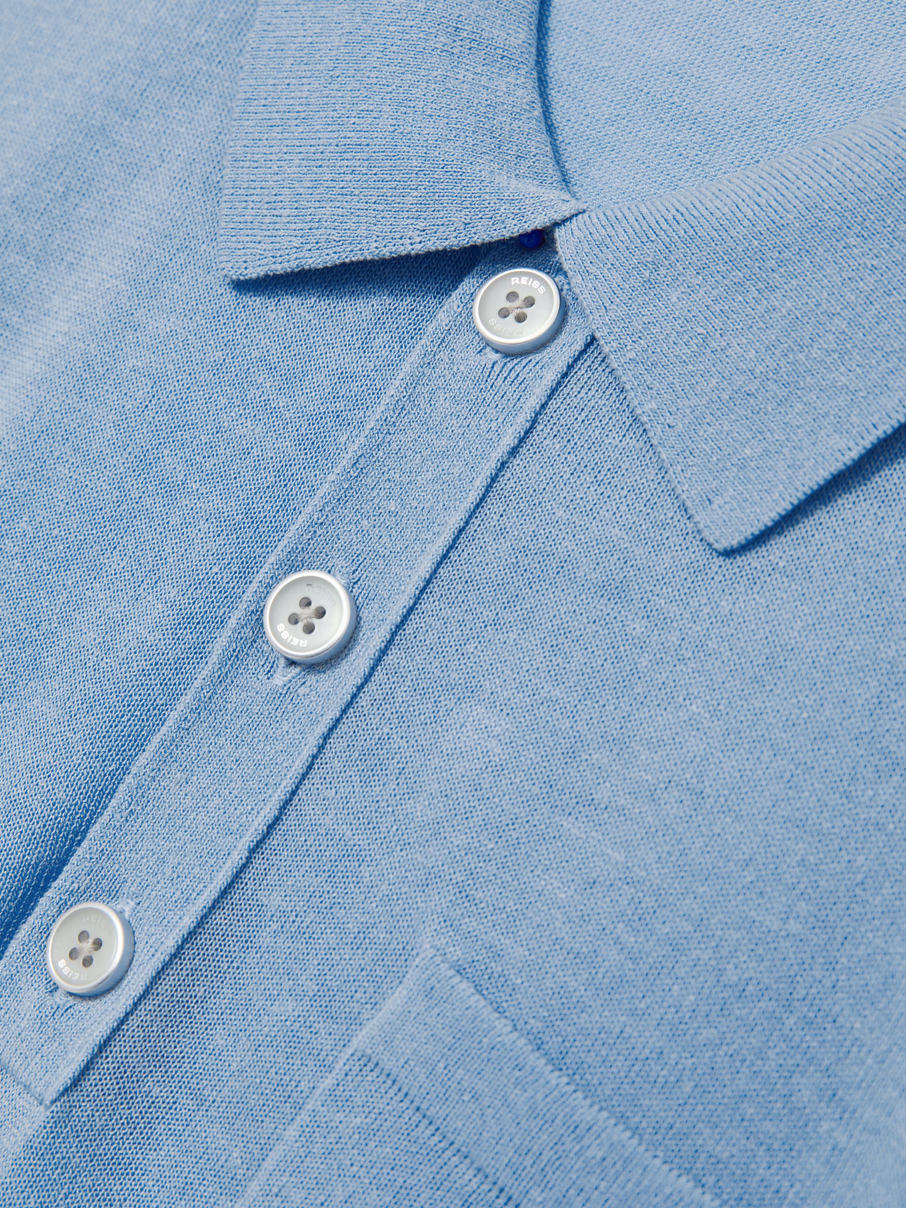 Patch Pocket Knit Polo Shirt in Mid Blue - Image 7 of 7