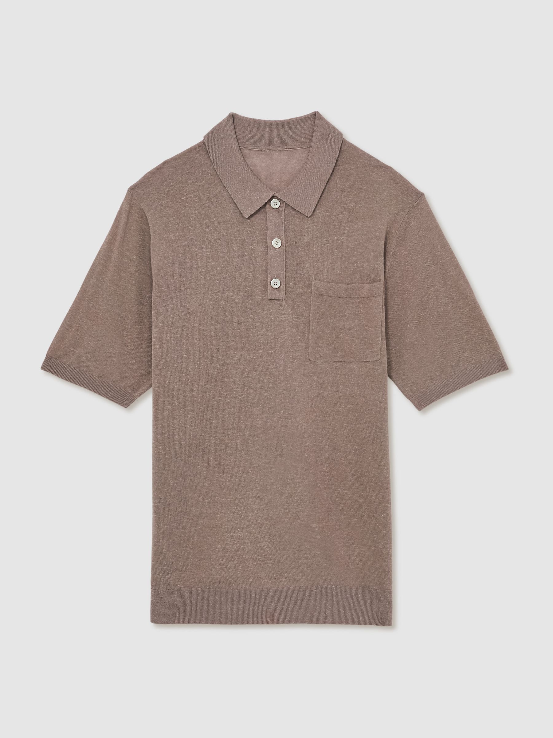 Patch Pocket Knit Polo Shirt in Mink Brown - Image 2 of 6