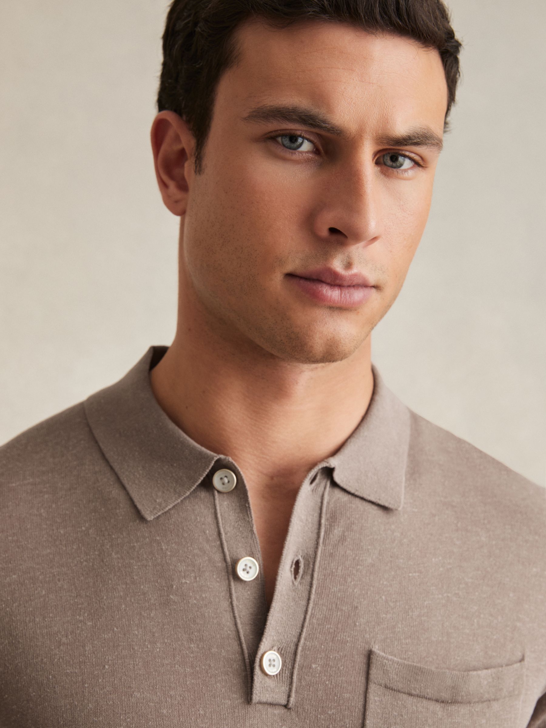 Patch Pocket Knit Polo Shirt in Mink Brown - Image 4 of 6