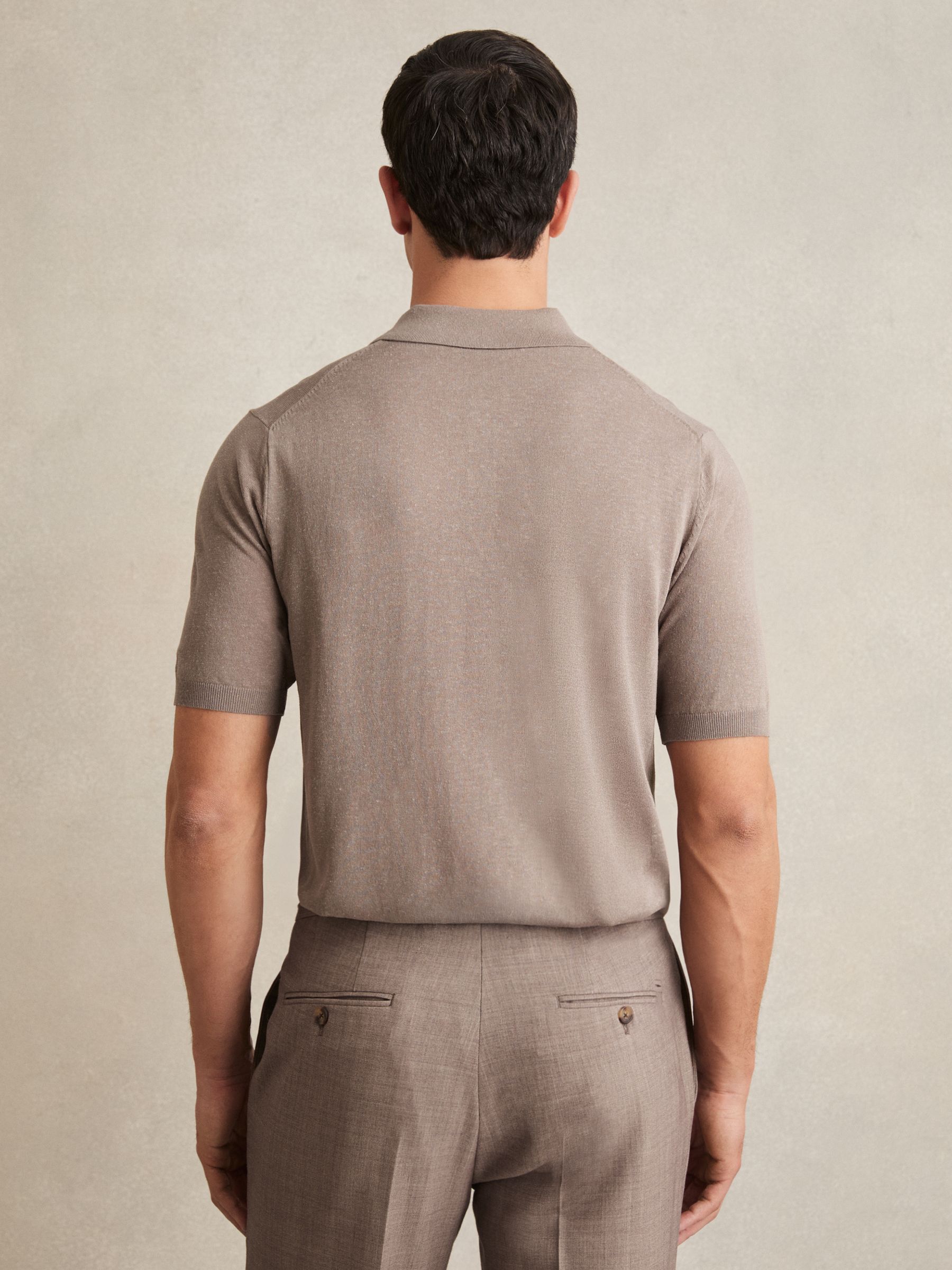 Patch Pocket Knit Polo Shirt in Mink Brown - Image 5 of 6