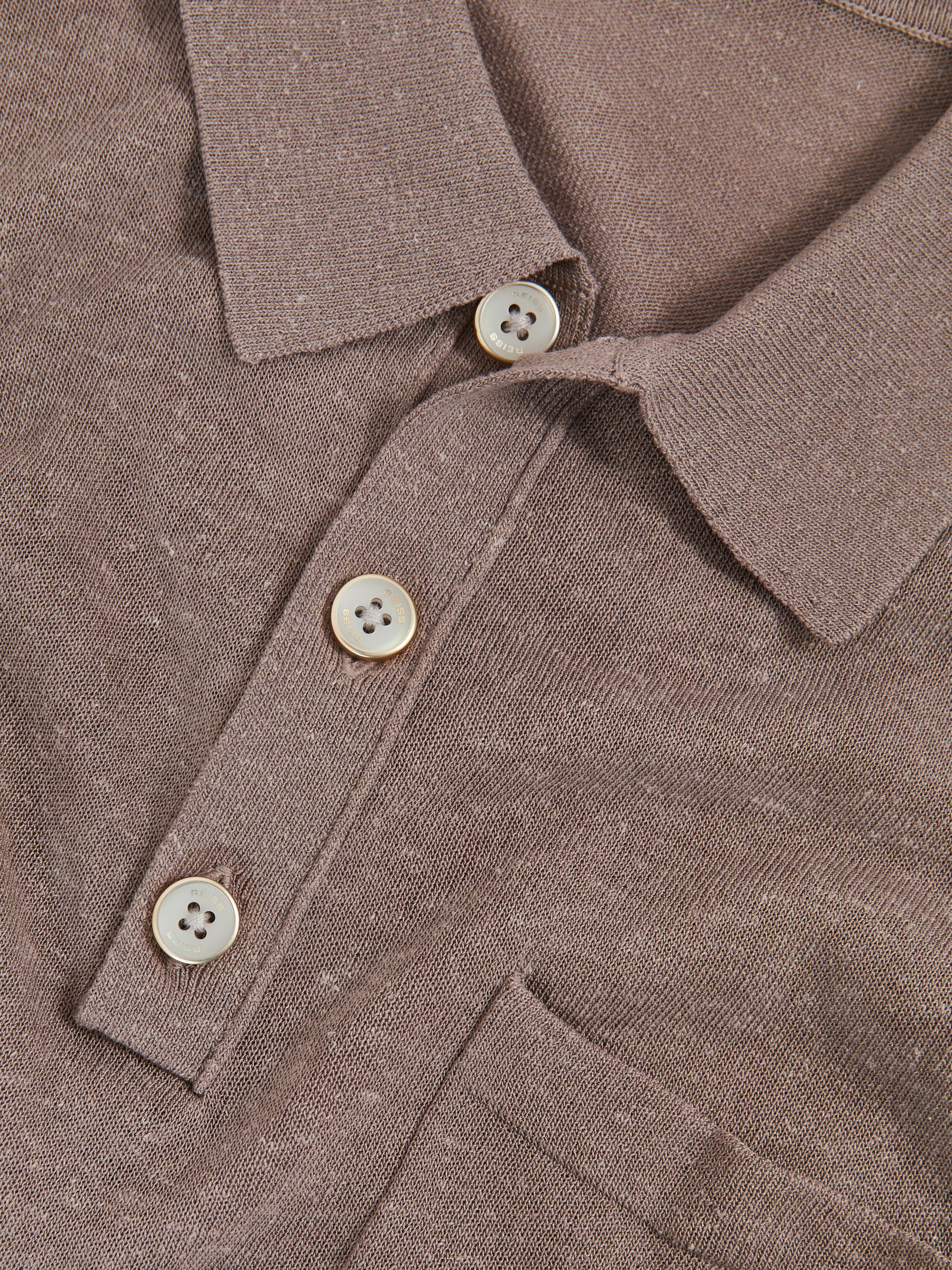 Patch Pocket Knit Polo Shirt in Mink Brown - Image 6 of 6