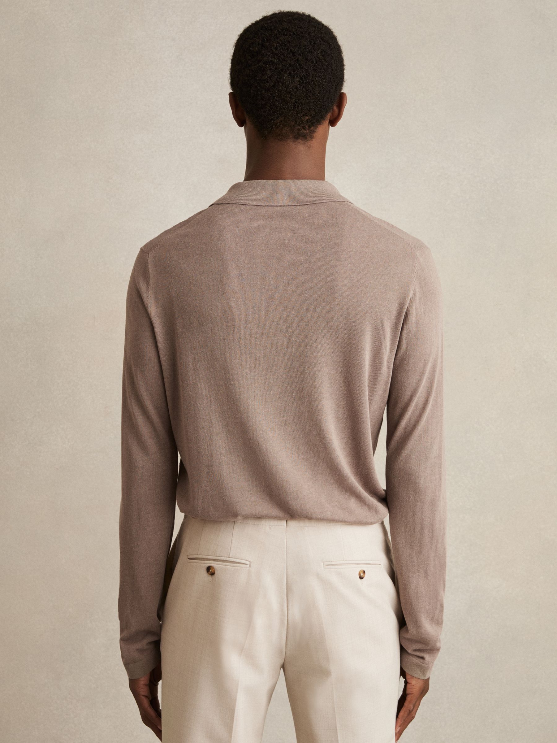 Button-Through Knit Shirt With Linen in Taupe Brown - Image 5 of 6