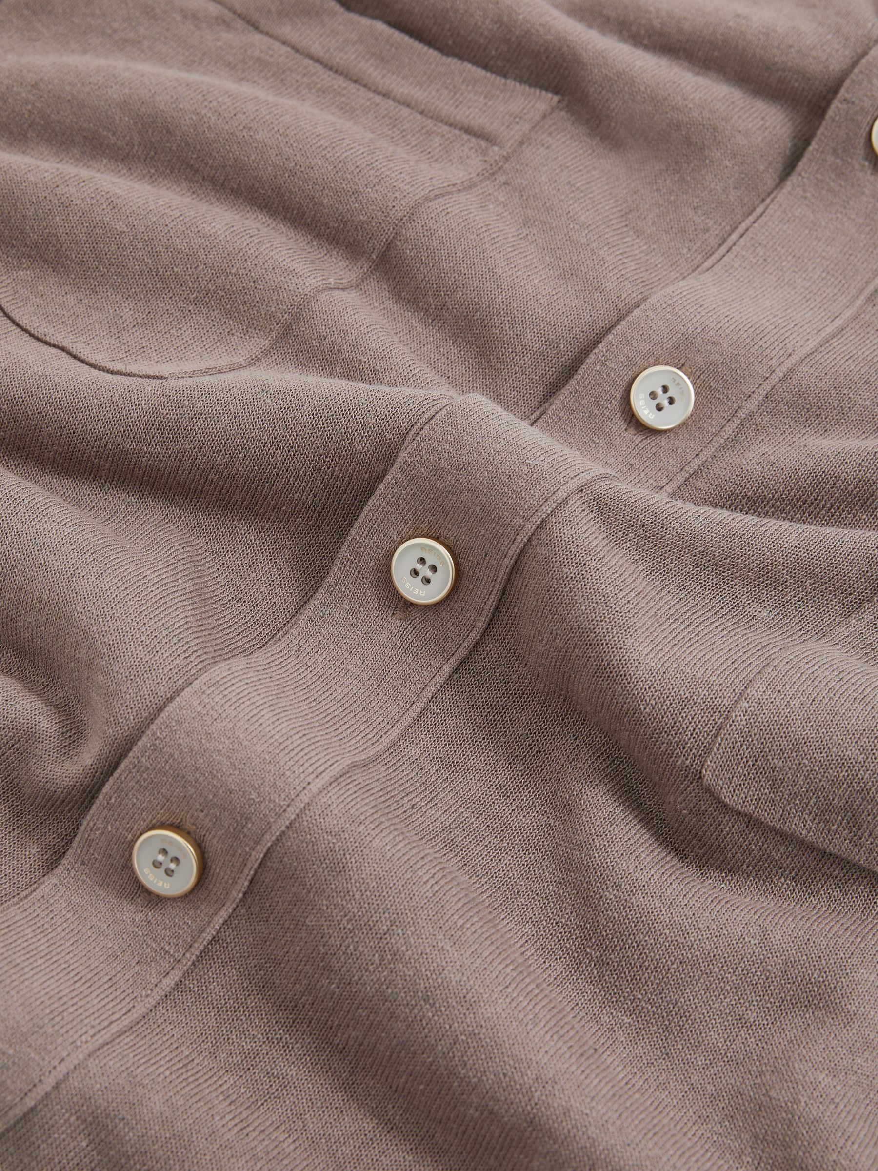Button-Through Knit Shirt With Linen in Taupe Brown - Image 6 of 6