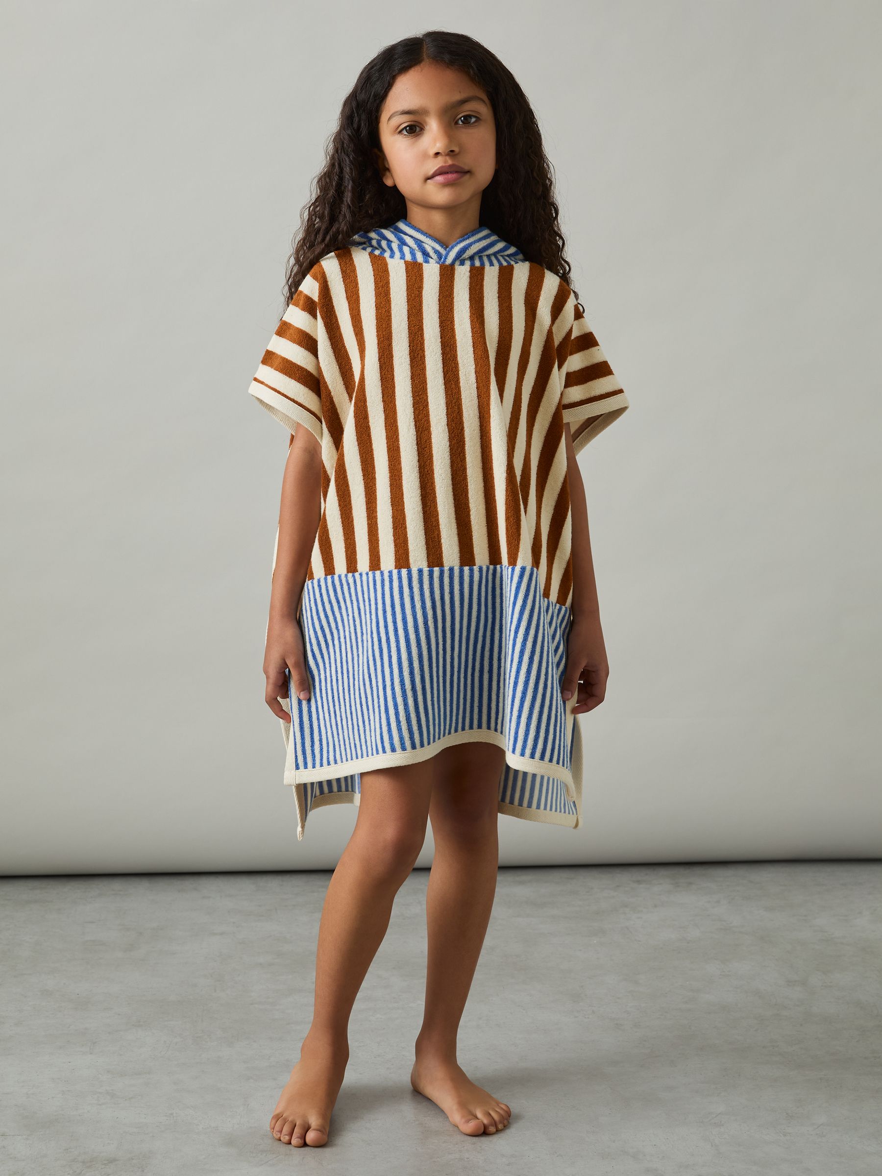 9-13 yrs Towelling Stripe Hooded Cape in Multi - Image 3 of 4