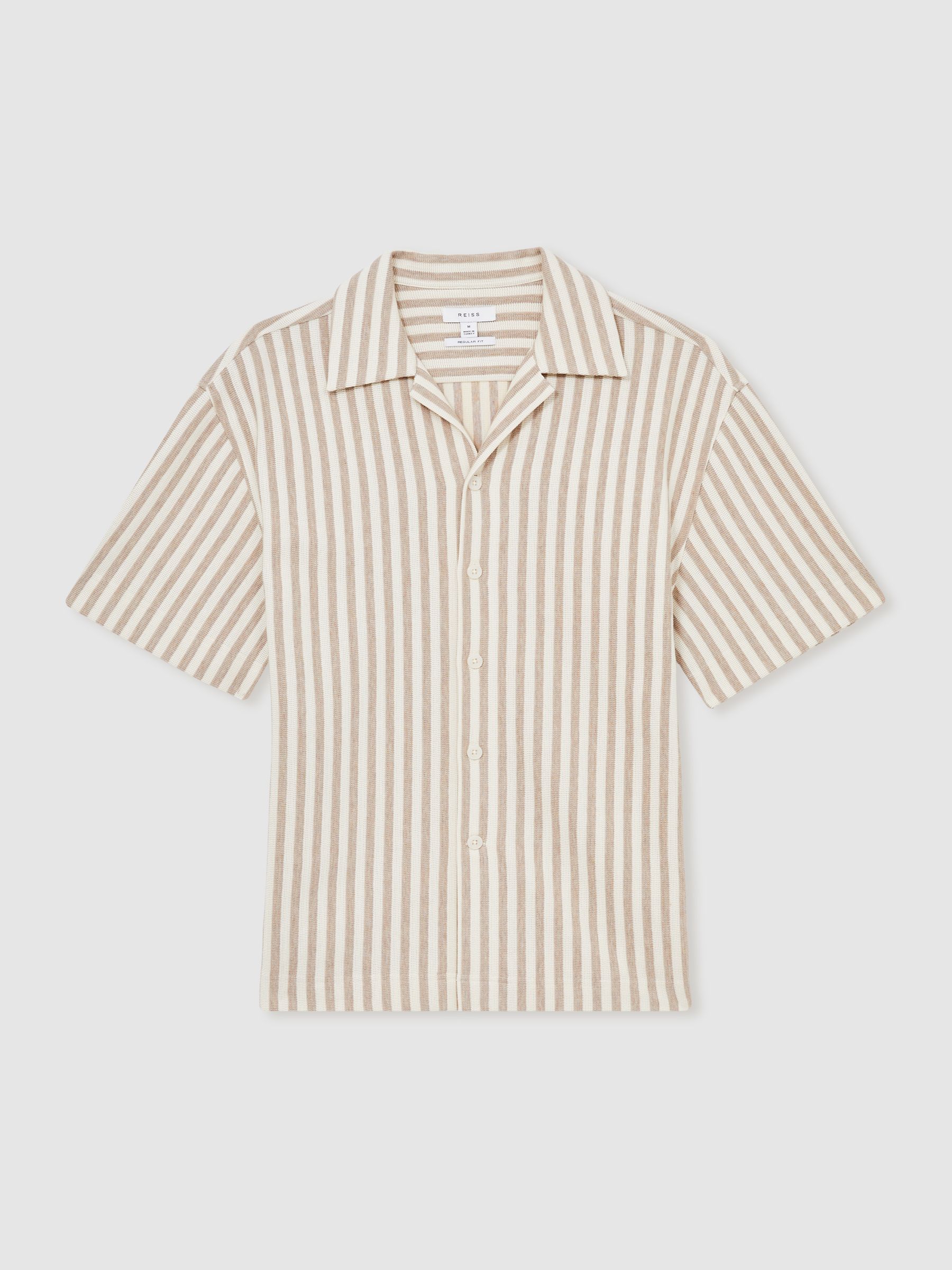 Textured Stripe Cuban-Collar Shirt in Stone/White - Image 2 of 7