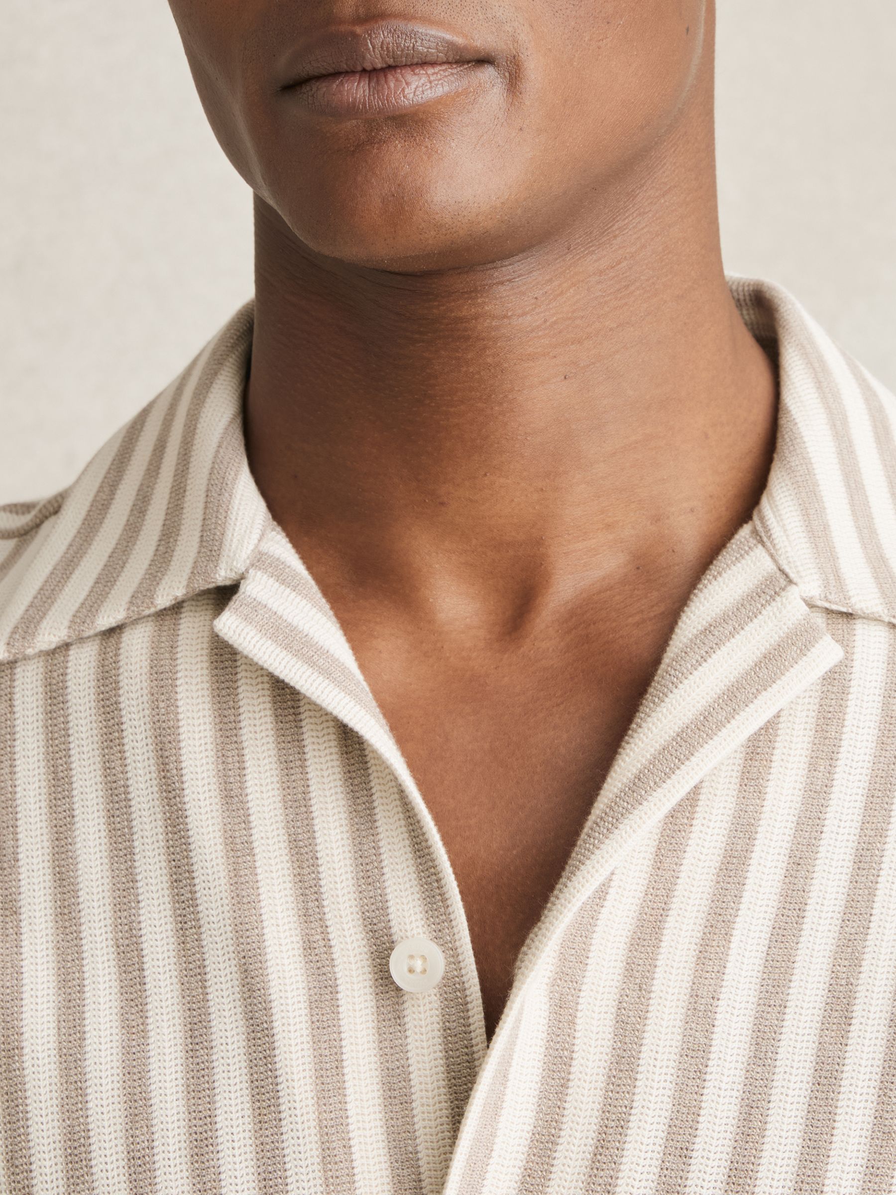 Textured Stripe Cuban-Collar Shirt in Stone/White - Image 5 of 7