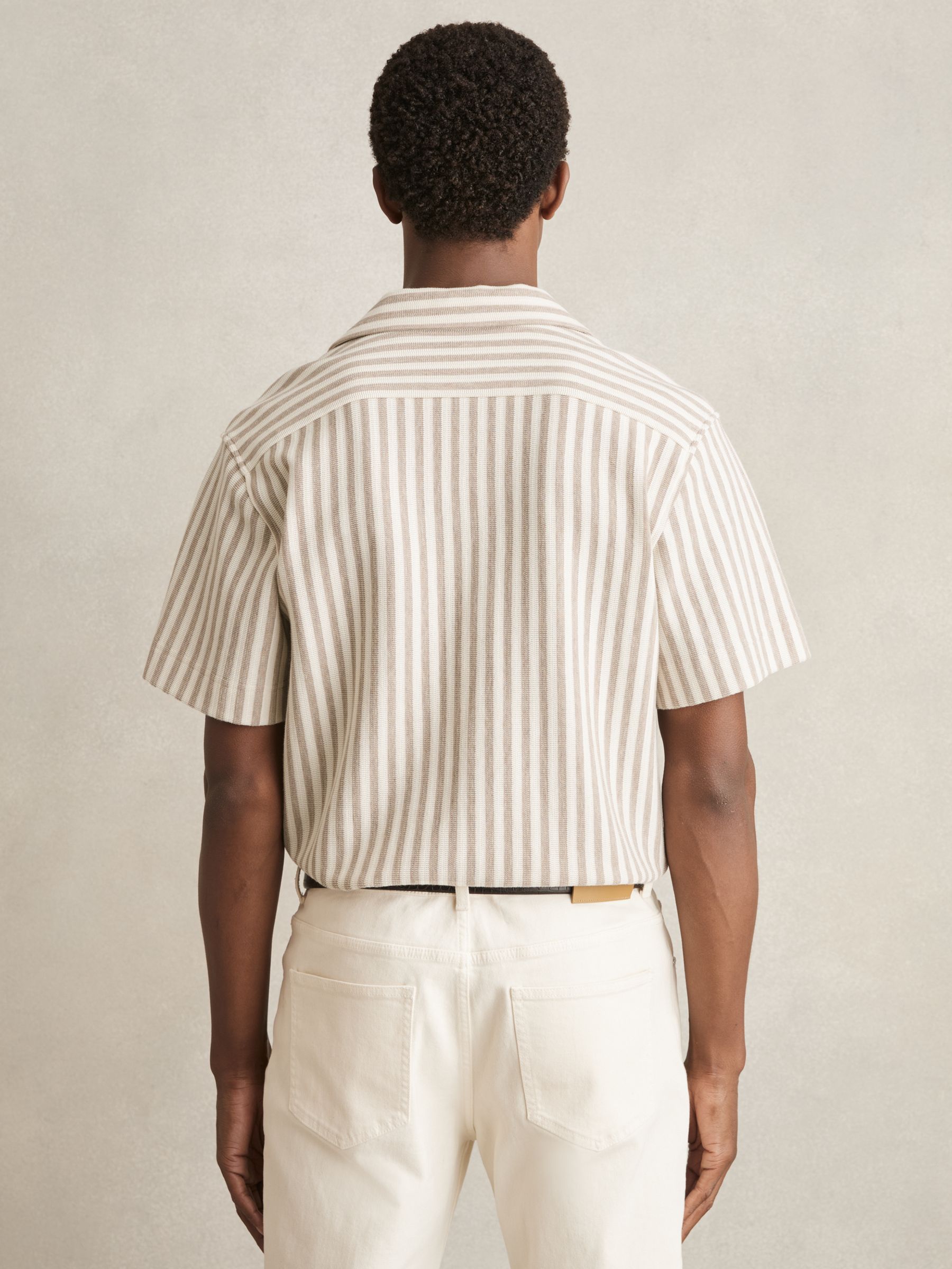 Textured Stripe Cuban-Collar Shirt in Stone/White - Image 6 of 7