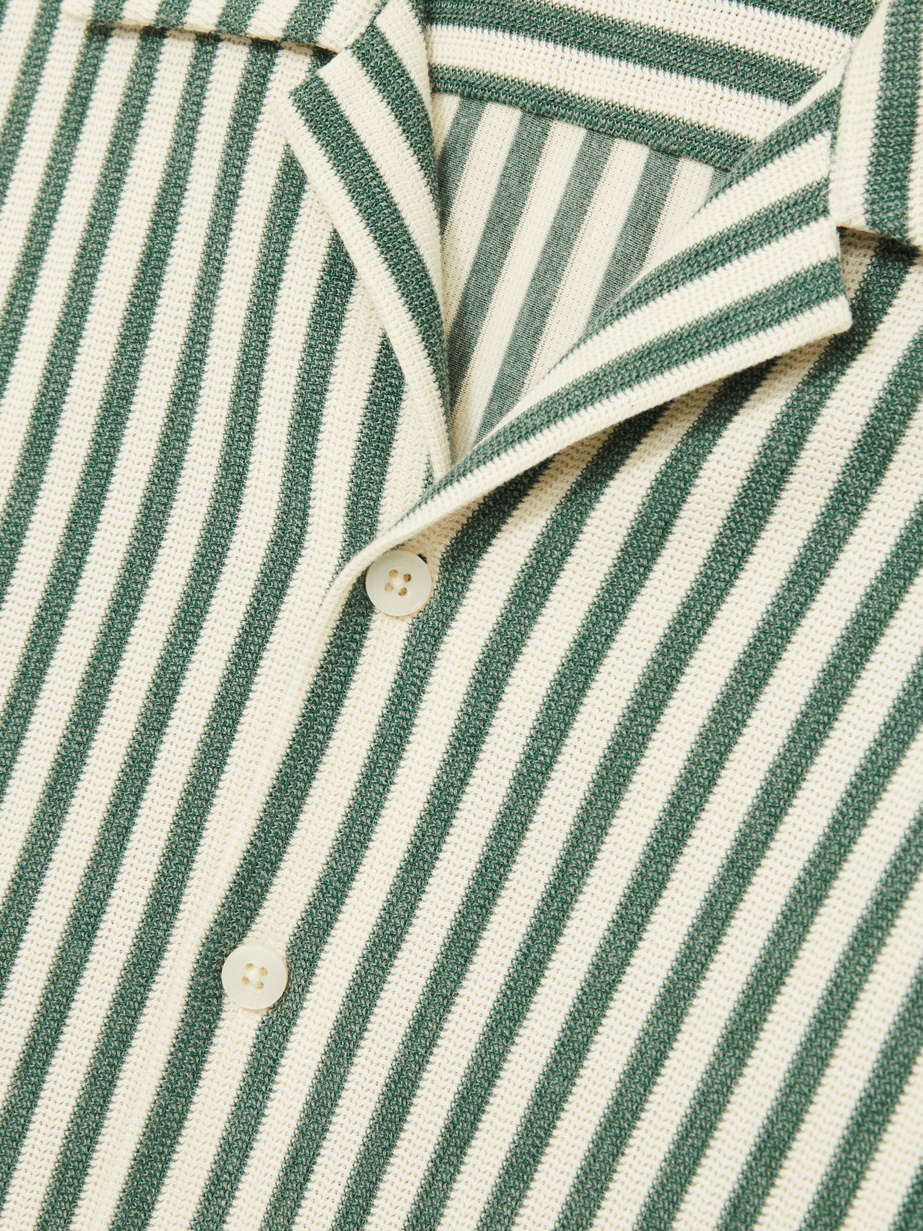 Textured Stripe Cuban-Collar Shirt in Green/White - Image 5 of 5