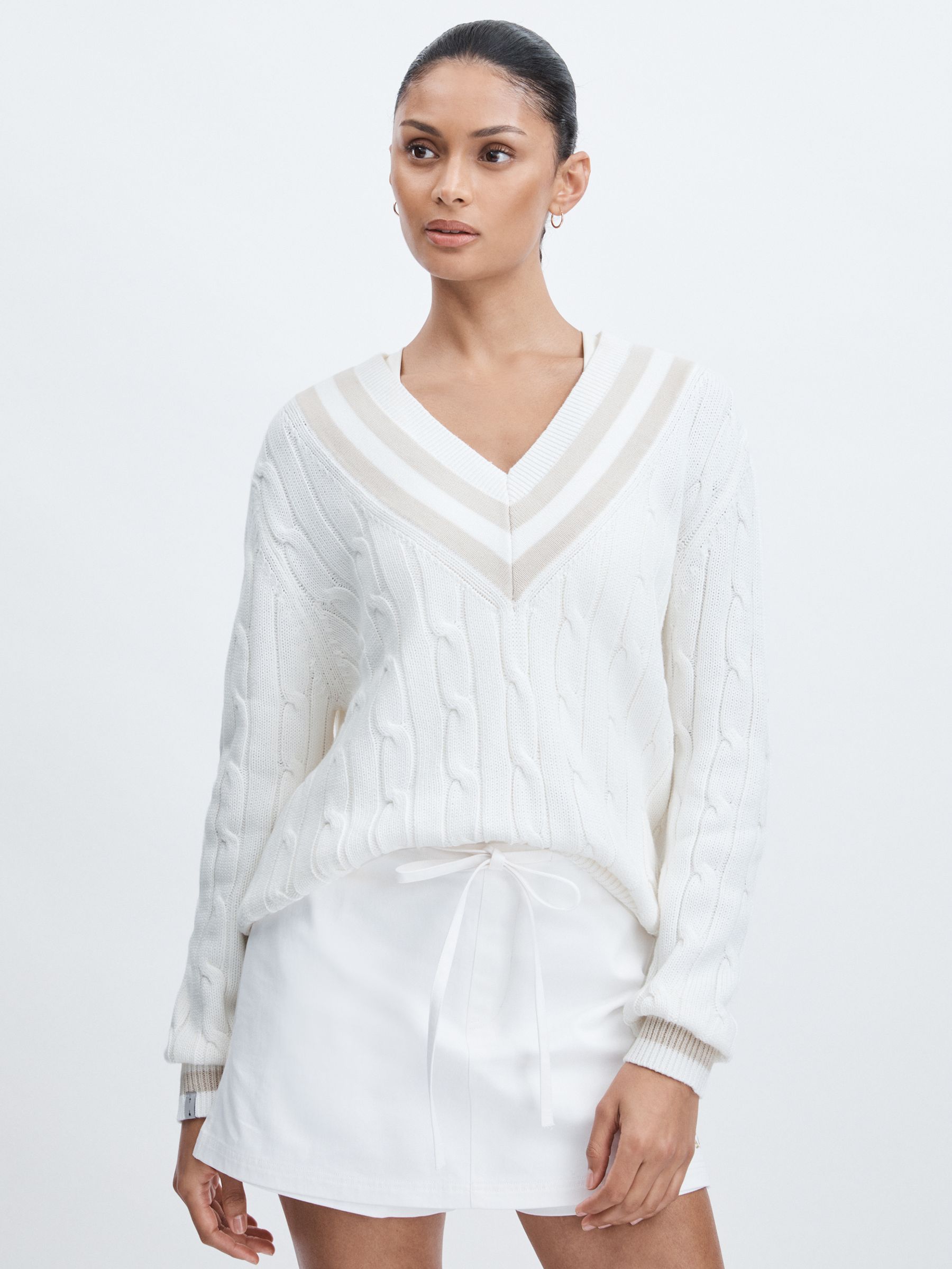 The Upside 100% Organic Cotton Cable-Knit Jumper in White - Image 1 of 6
