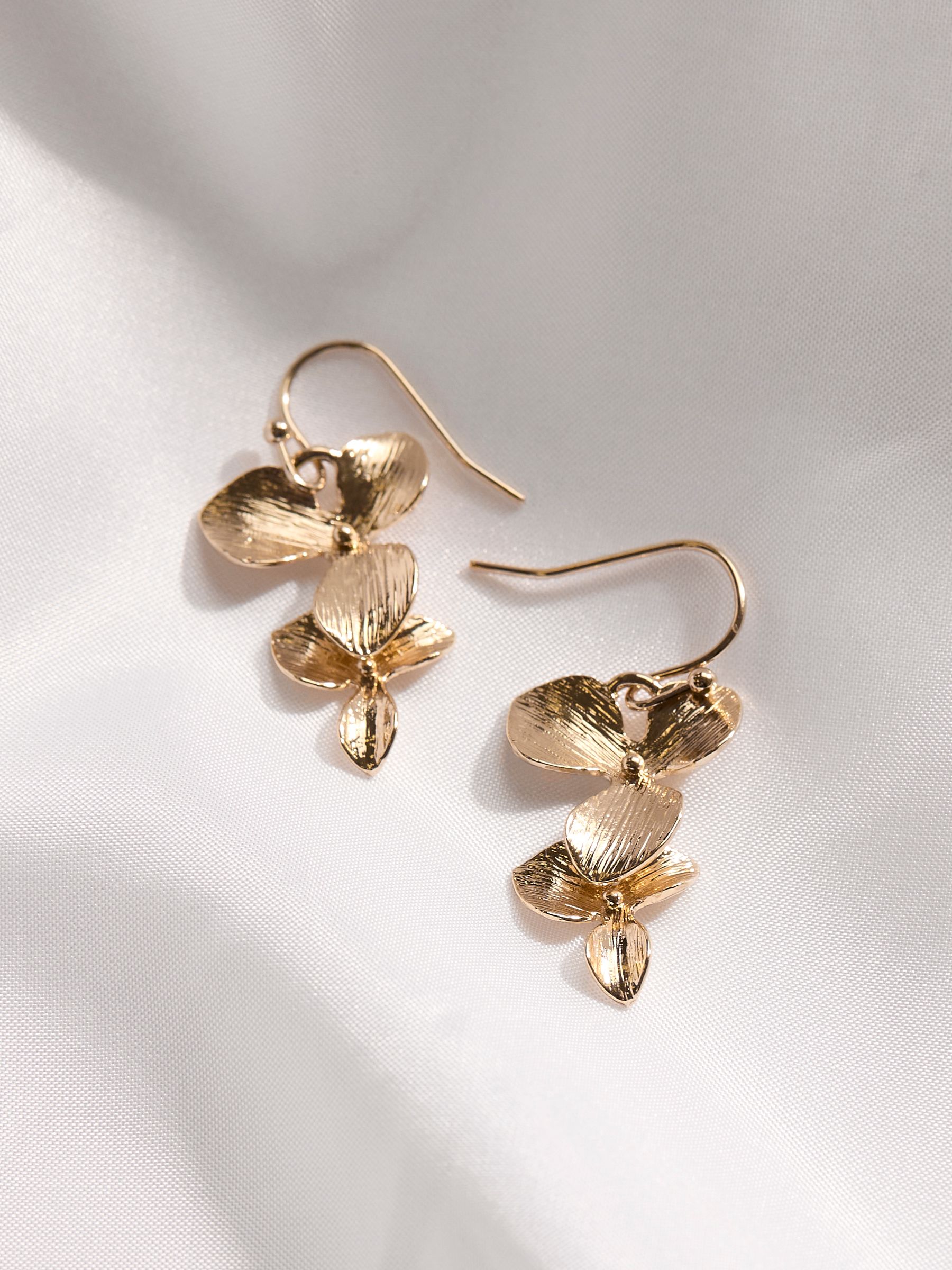 Gold Tone Flower Drop Earrings - Image 2 of 2