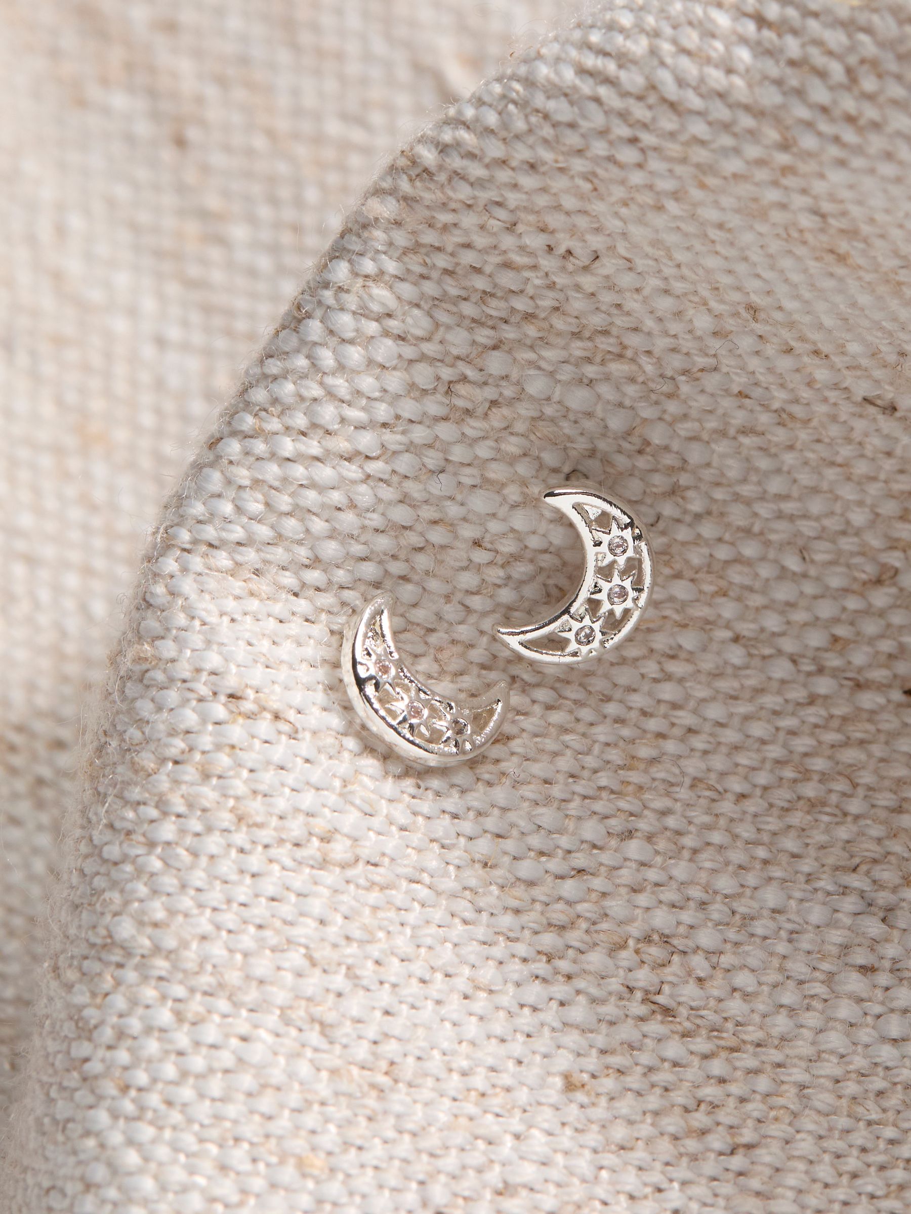Silver Tone Moon Stud Earrings - Image 2 of 2 Silver Tone Moon Stud Earrings - Image 2 of 2