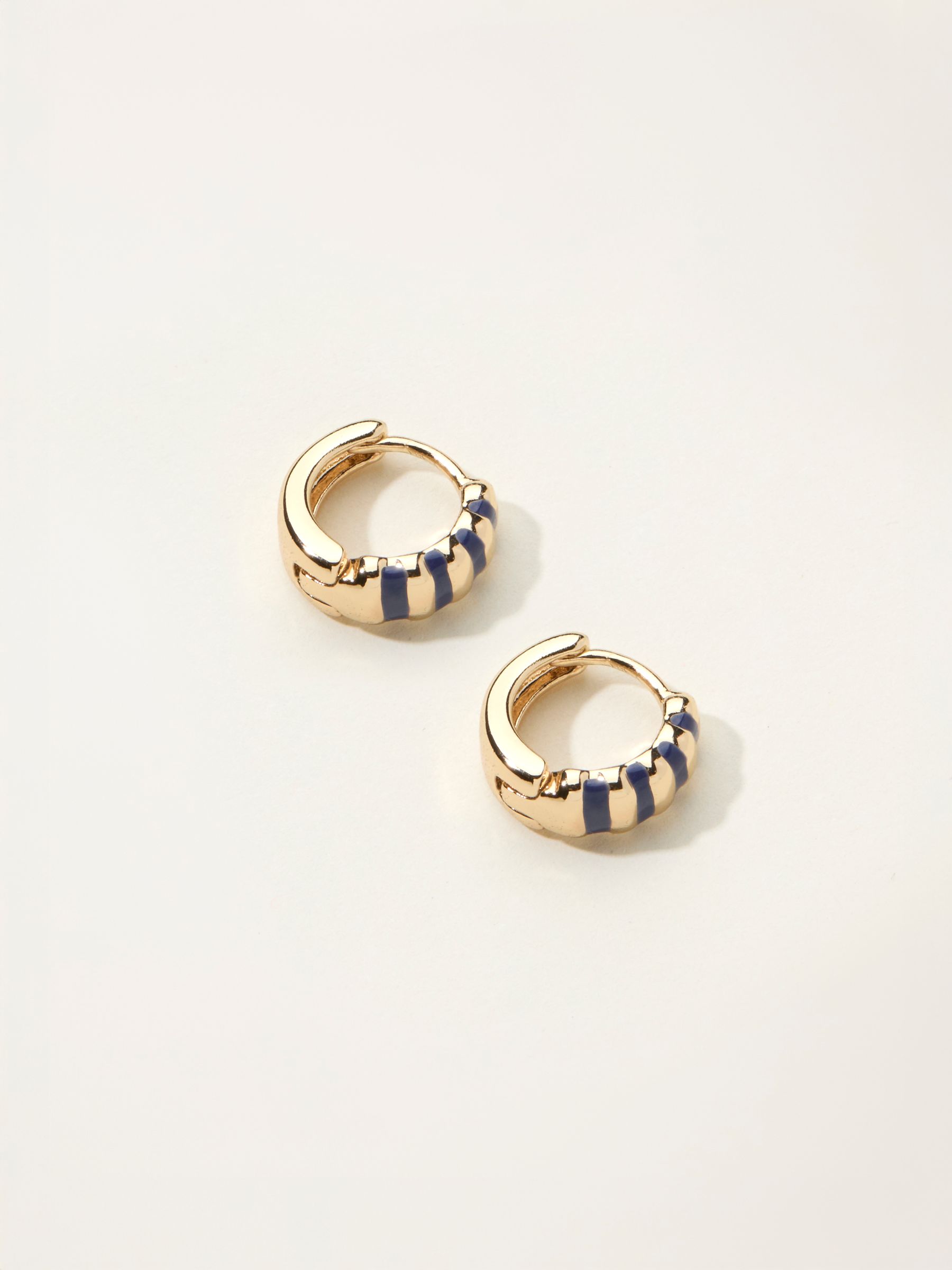 Navy Blue Enamel Stripe Huggie Earrings - Image 1 of 2