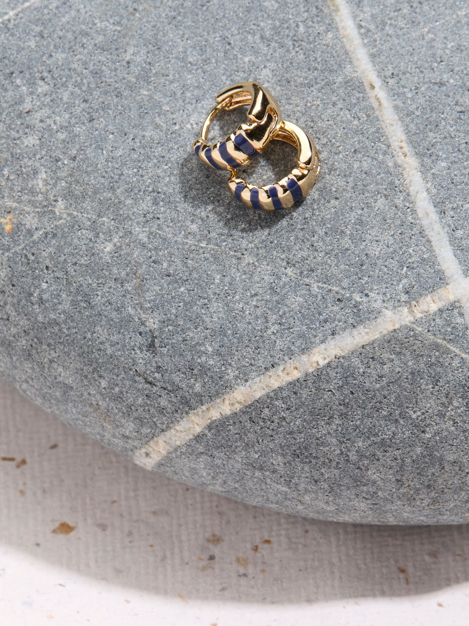 Navy Blue Enamel Stripe Huggie Earrings - Image 2 of 2