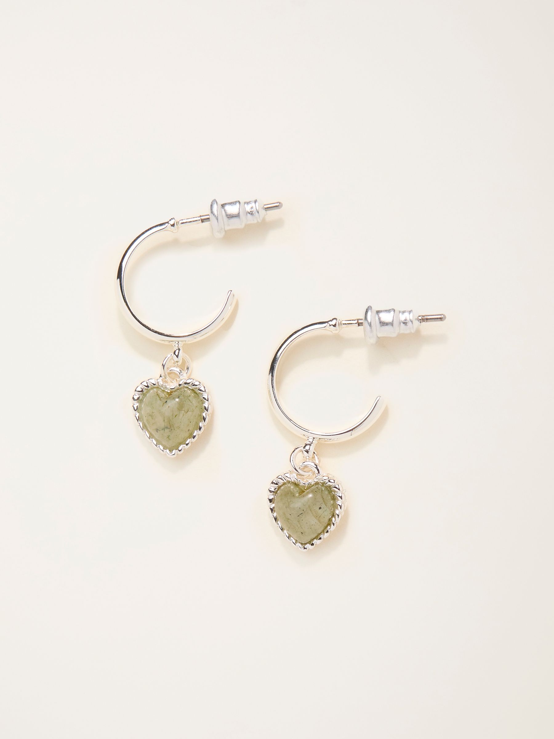 Silver Tone Heart Stone Drop Earrings - Image 1 of 2
