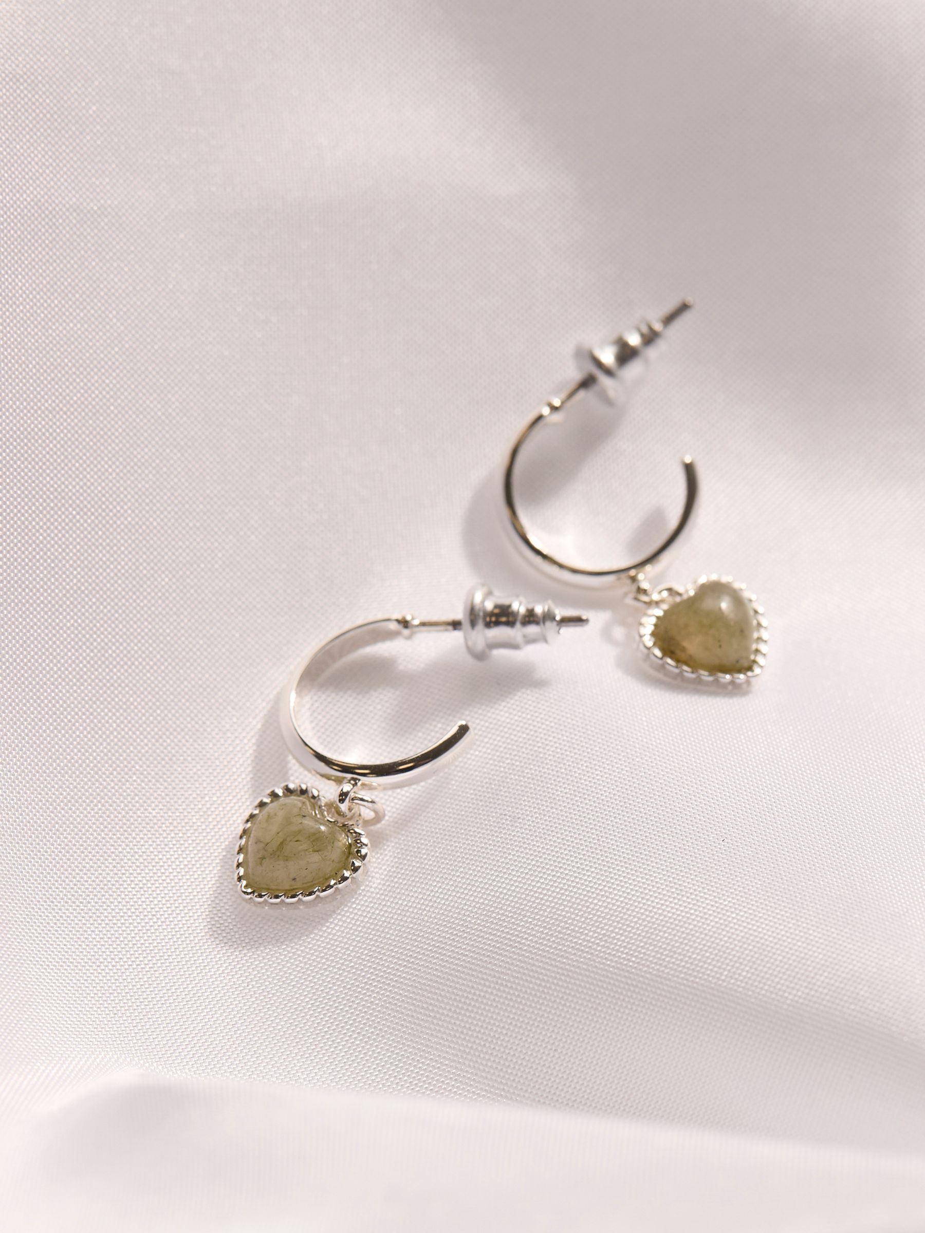 Silver Tone Heart Stone Drop Earrings - Image 2 of 2