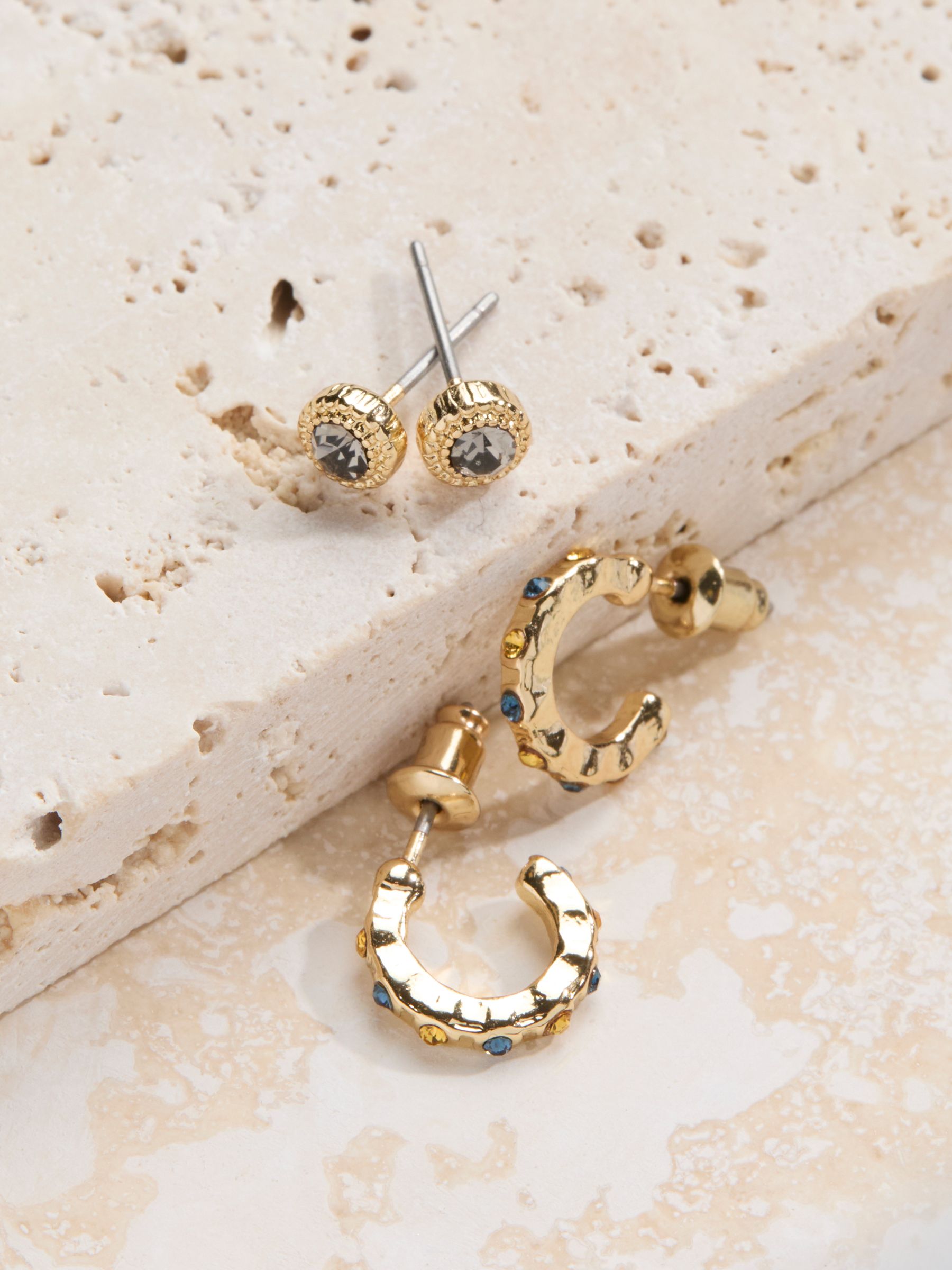 Gold Tone 2 Pack Of Stud And Huggie Earrings - Image 2 of 2