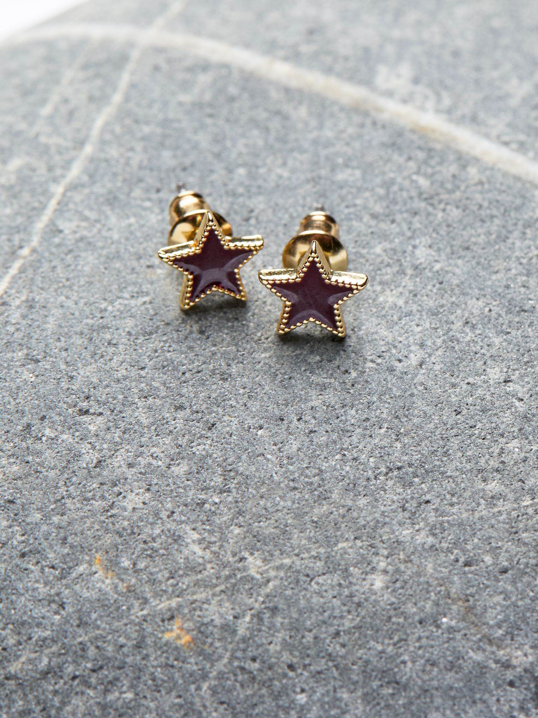 Burgundy Red Enamel Star Stud Earrings - Image 2 of 2