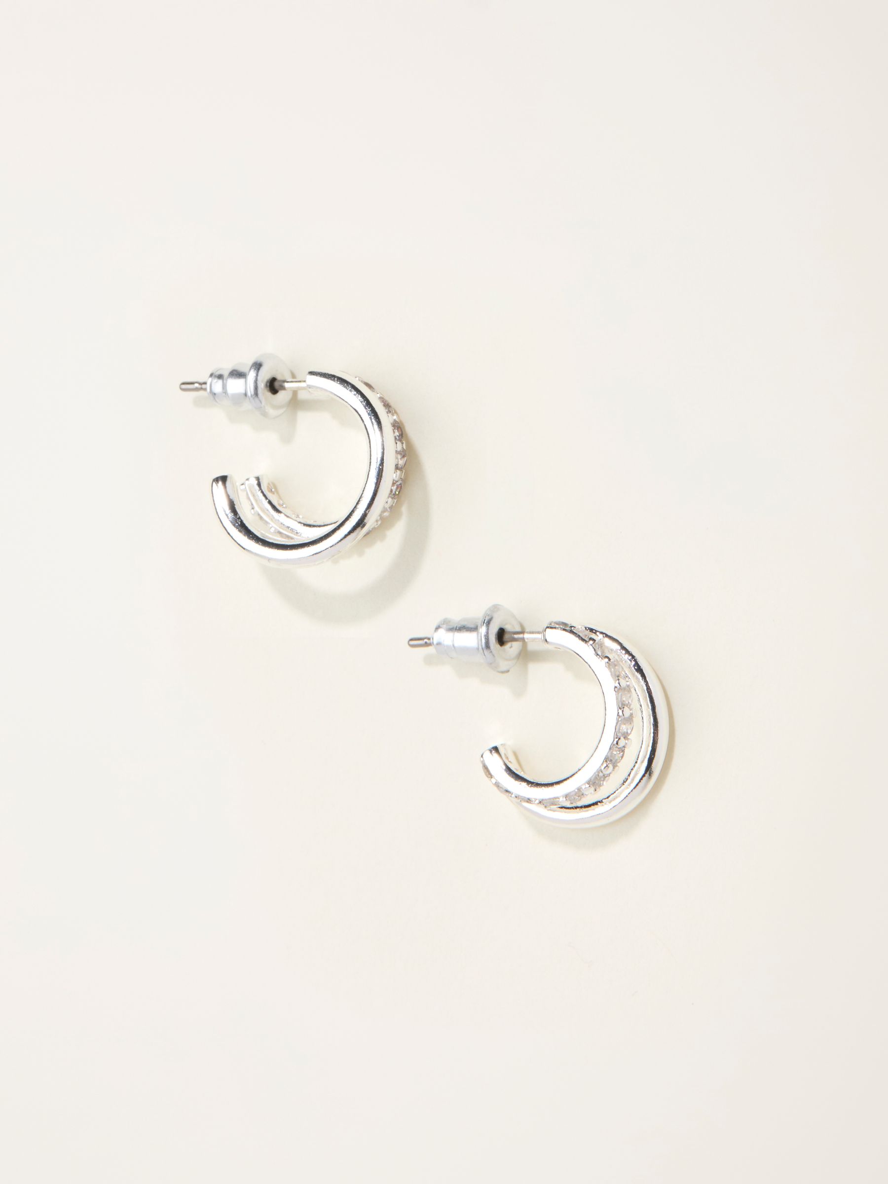 Silver Tone Gem Double Huggie Earrings - Image 1 of 2