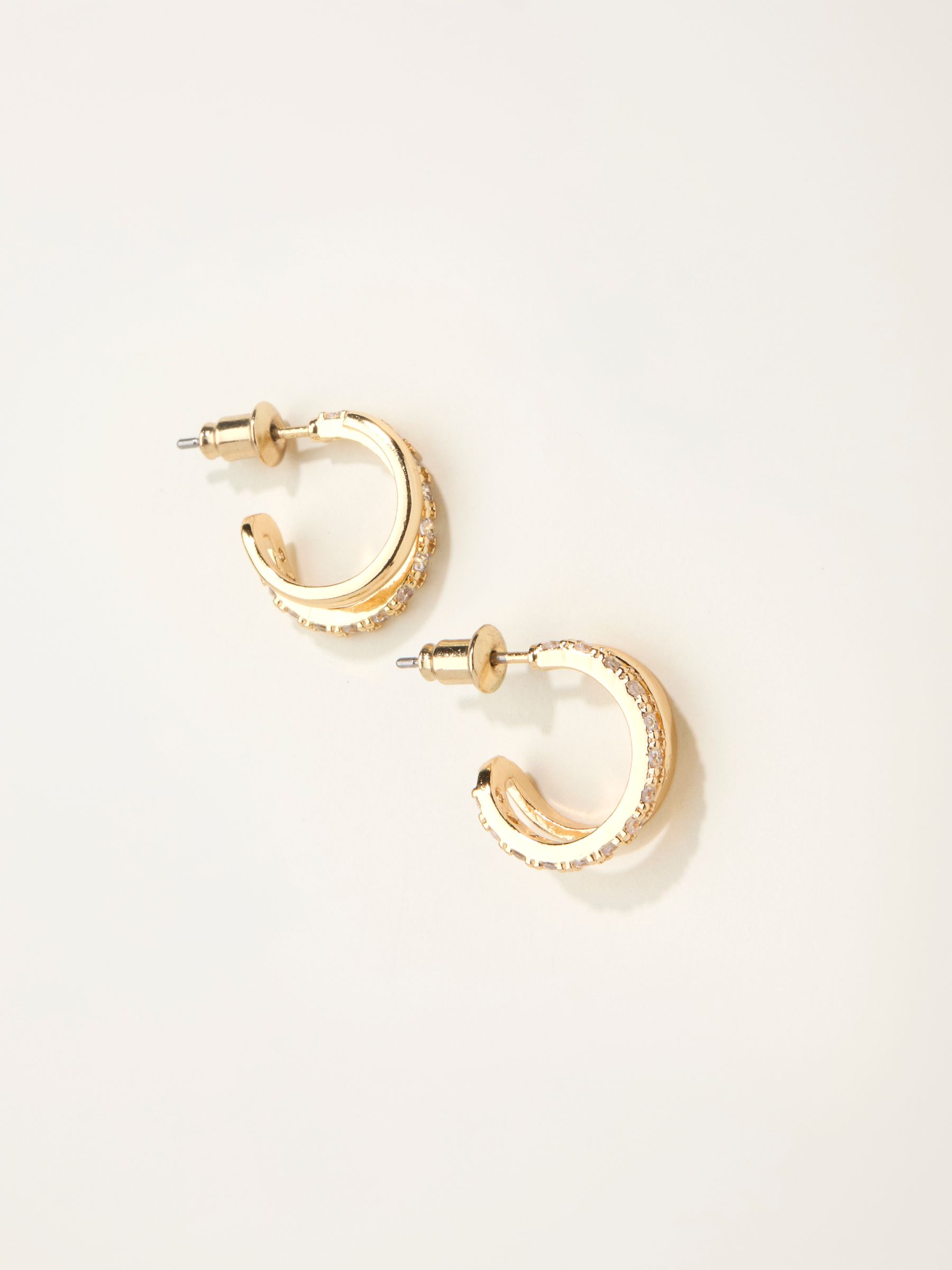 Gold Tone Gem Double Huggie Earrings - Image 1 of 2