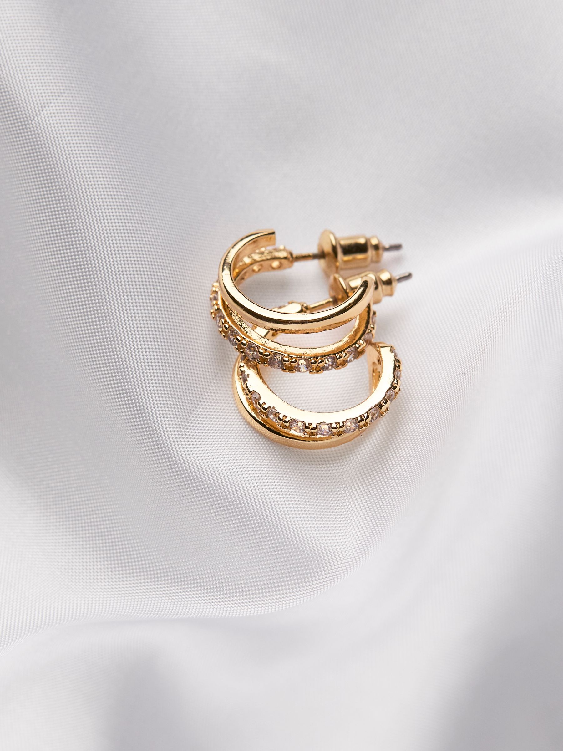Gold Tone Gem Double Huggie Earrings - Image 2 of 2