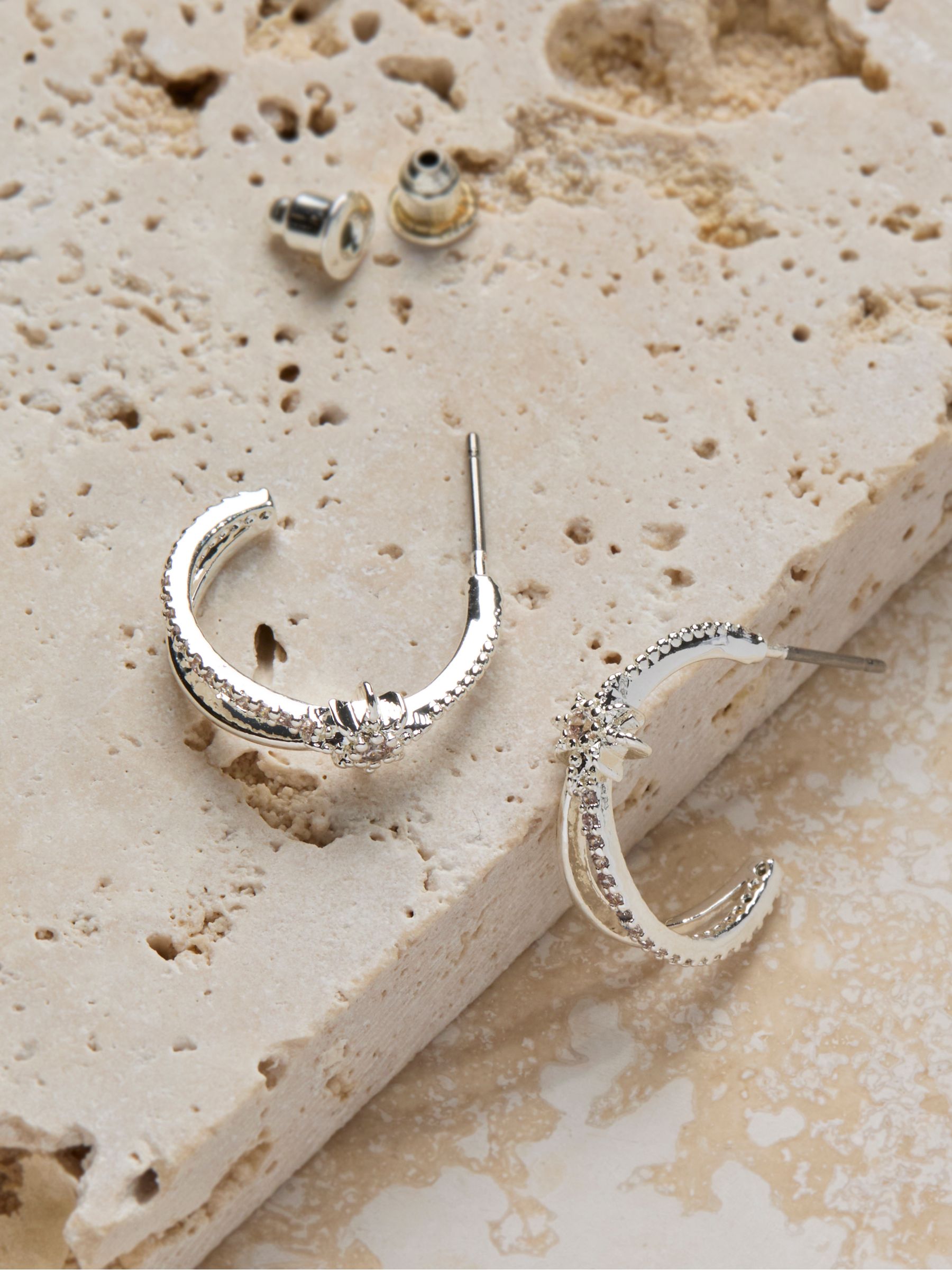 Silver Tone Star Huggie Earrings - Image 2 of 2