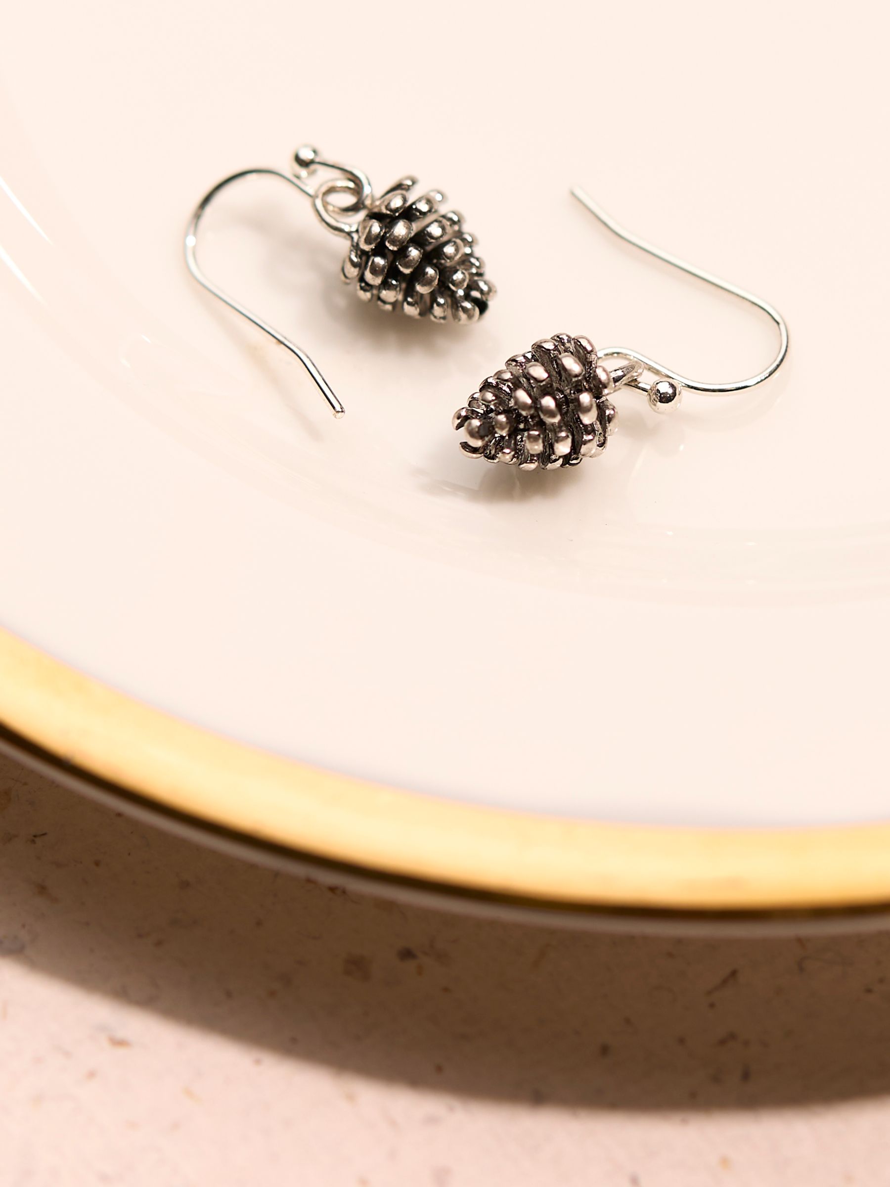 Silver Tone Pinecone Drop Earrings - Image 2 of 2