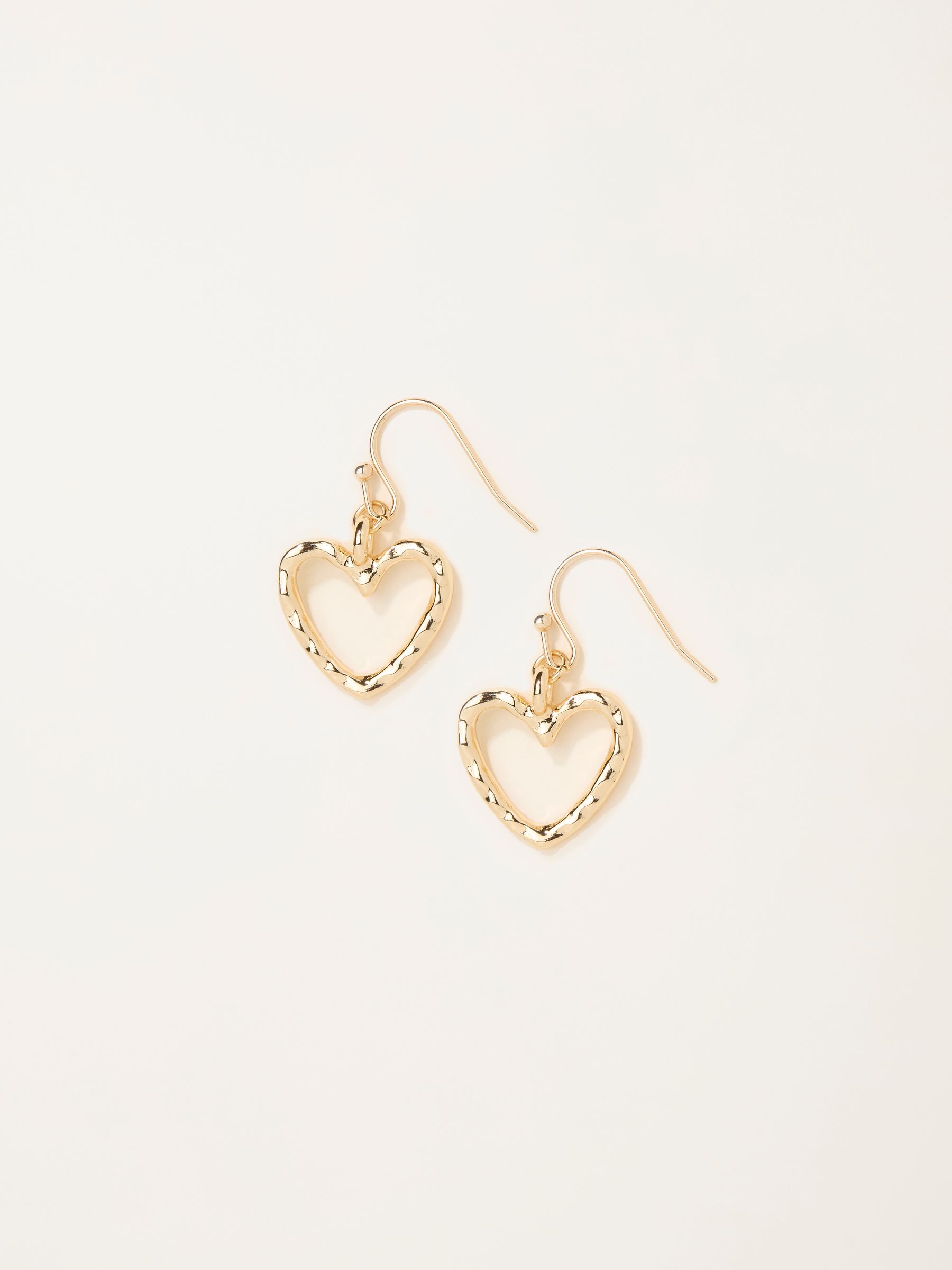 Gold Tone Hammered Heart Drop Earrings - Image 1 of 2