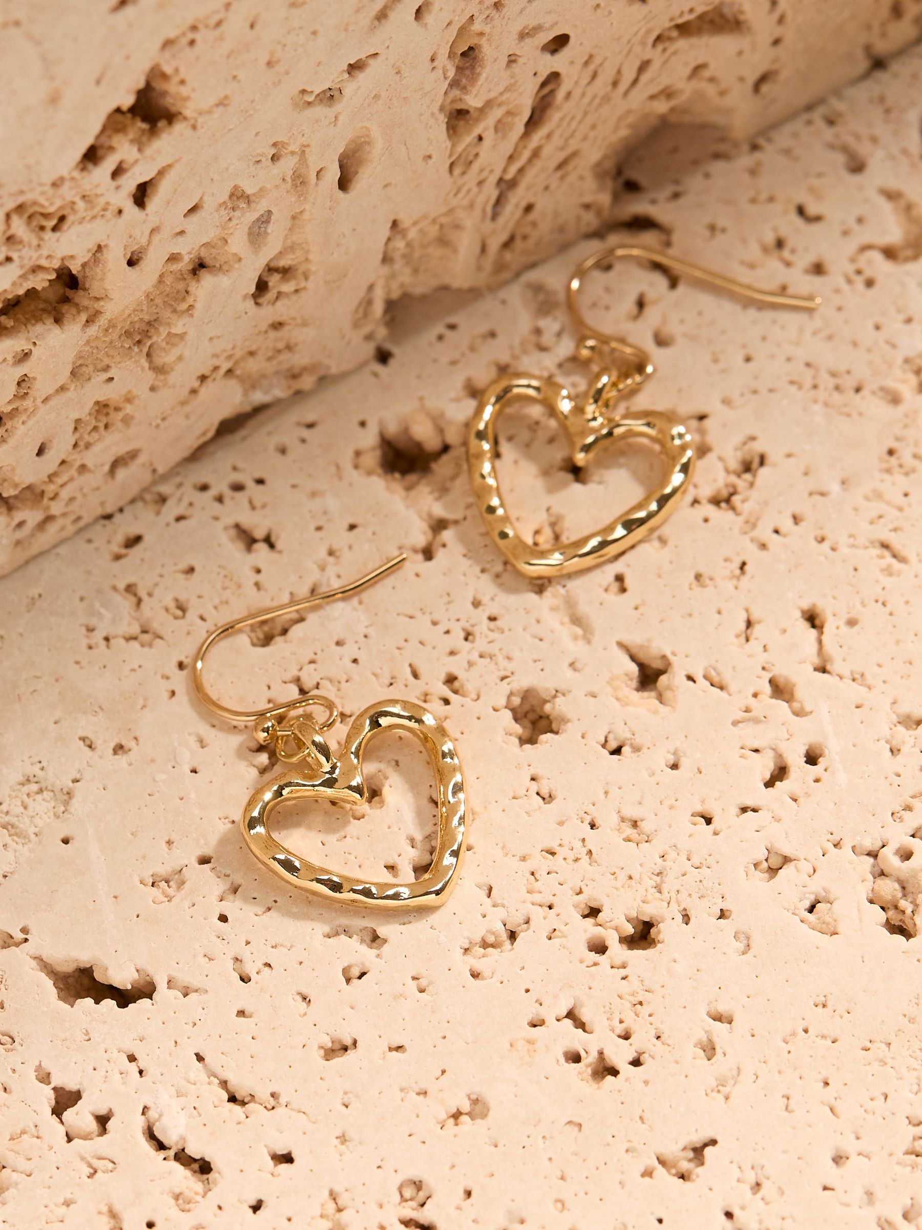 Gold Tone Hammered Heart Drop Earrings - Image 2 of 2