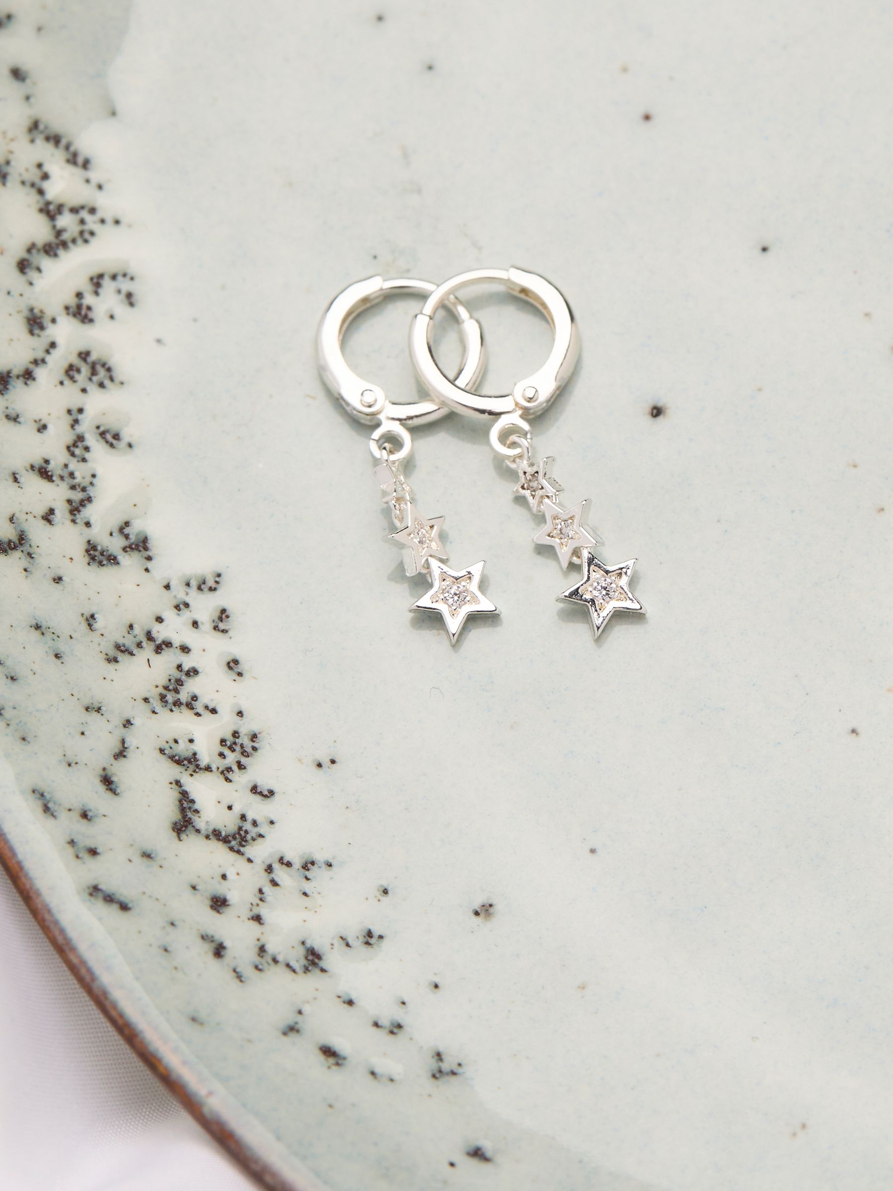 Silver Tone Trio Star Drop Earrings - Image 2 of 2