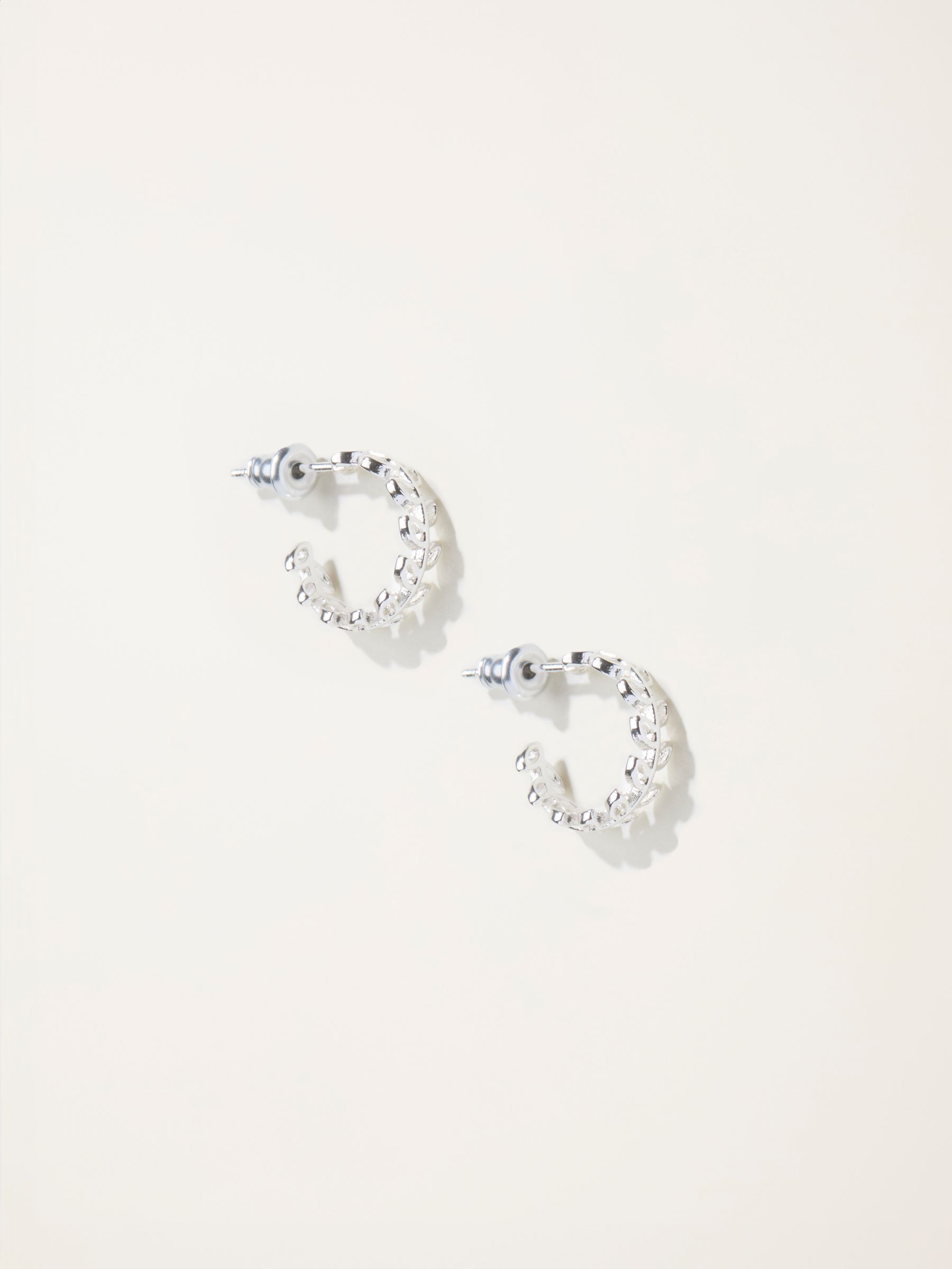 Silver Tone Leaf Huggie Earrings - Image 1 of 2
