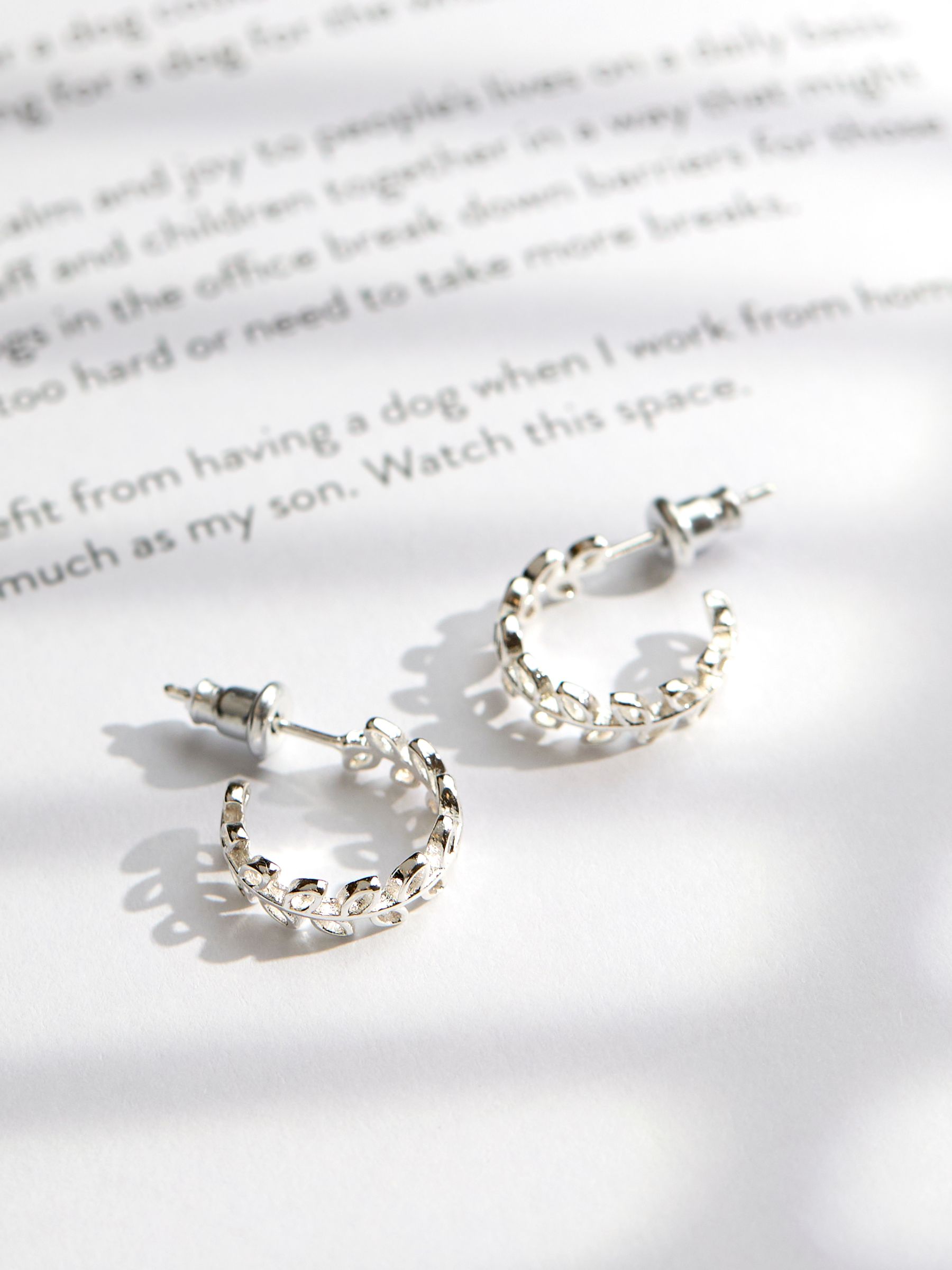 Silver Tone Leaf Huggie Earrings - Image 2 of 2