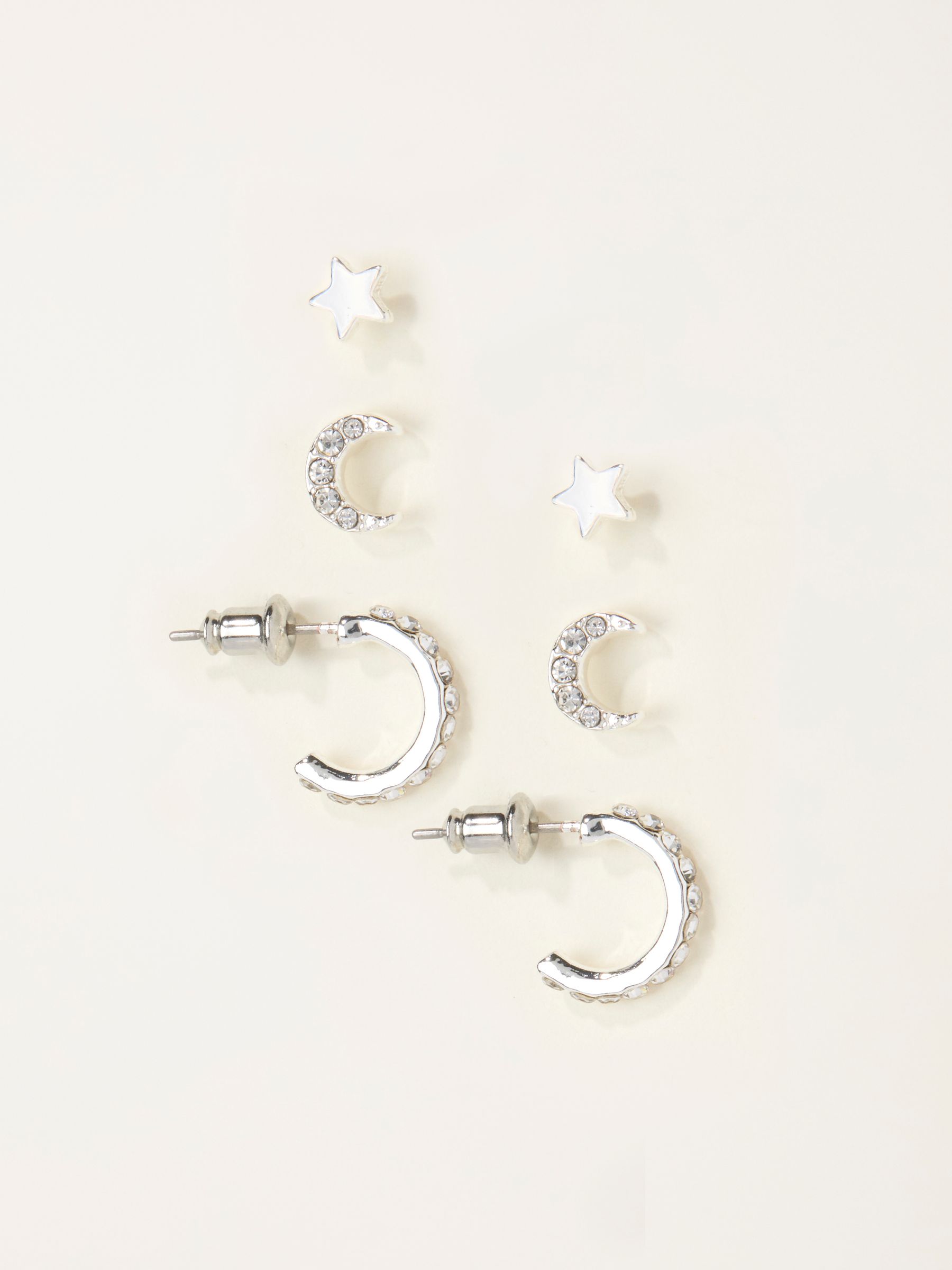 Silver Tone Star and Moon Multi Pack Earrings - Image 1 of 2 Silver Tone Star and Moon Multi Pack Earrings - Image 1 of 2